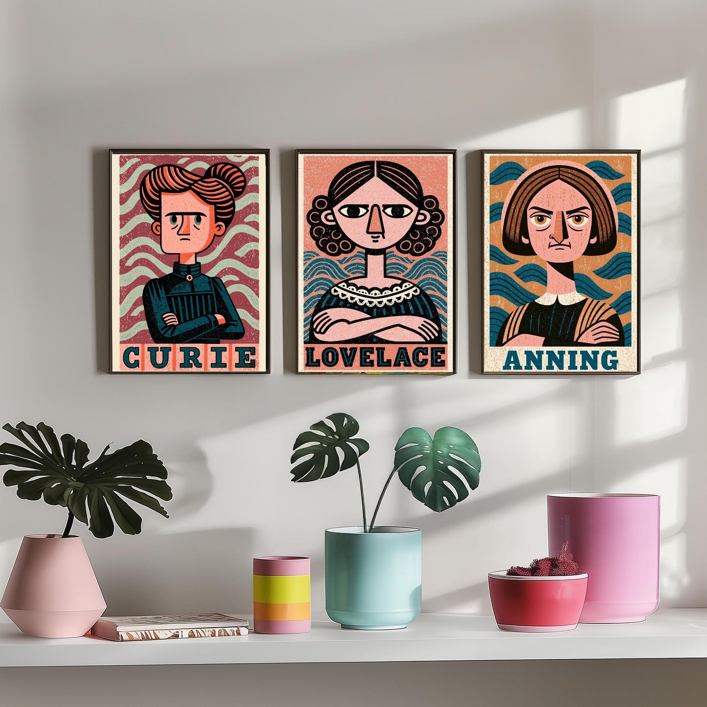Women of Science Set of Three Art Prints - Marie Curie, Ada Lovelace, Mary Anning - Poster Wall Art Gift Illustration Decor