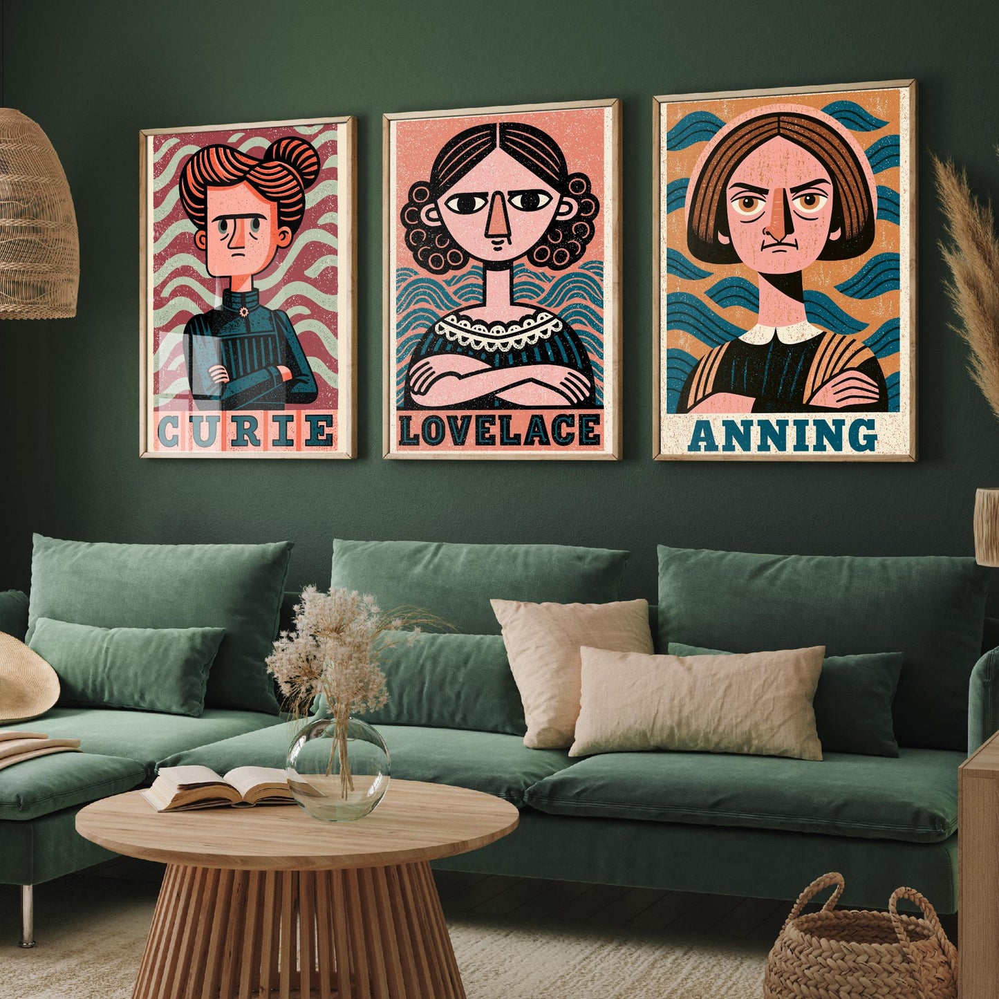 Women of Science Set of Three Art Prints - Marie Curie, Ada Lovelace, Mary Anning - Poster Wall Art Gift Illustration Decor