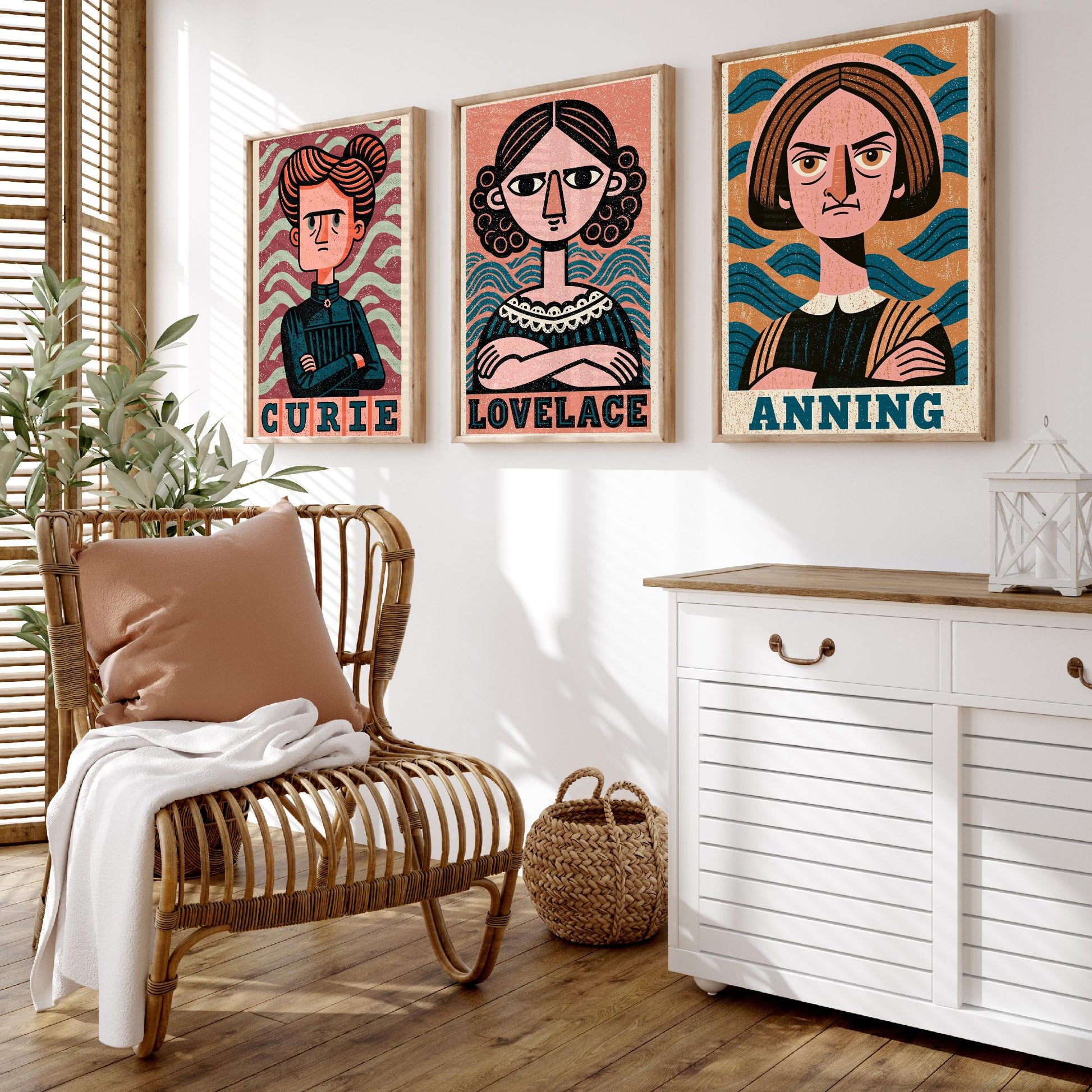 Women of Science Set of Three Art Prints - Marie Curie, Ada Lovelace, Mary Anning - Poster Wall Art Gift Illustration Decor