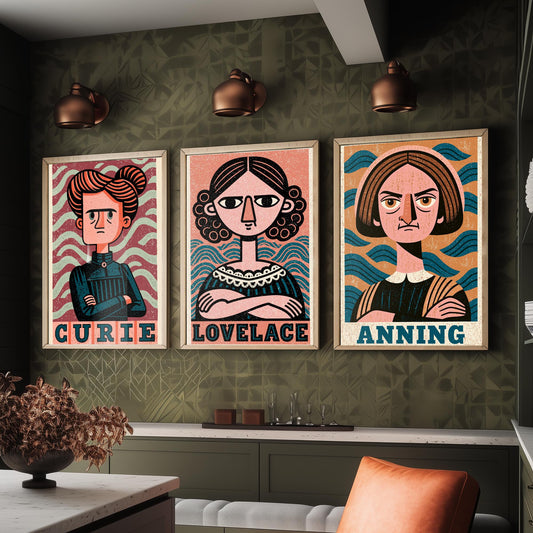 Women of Science Set of Three Art Prints - Marie Curie, Ada Lovelace, Mary Anning - Poster Wall Art Gift Illustration Decor