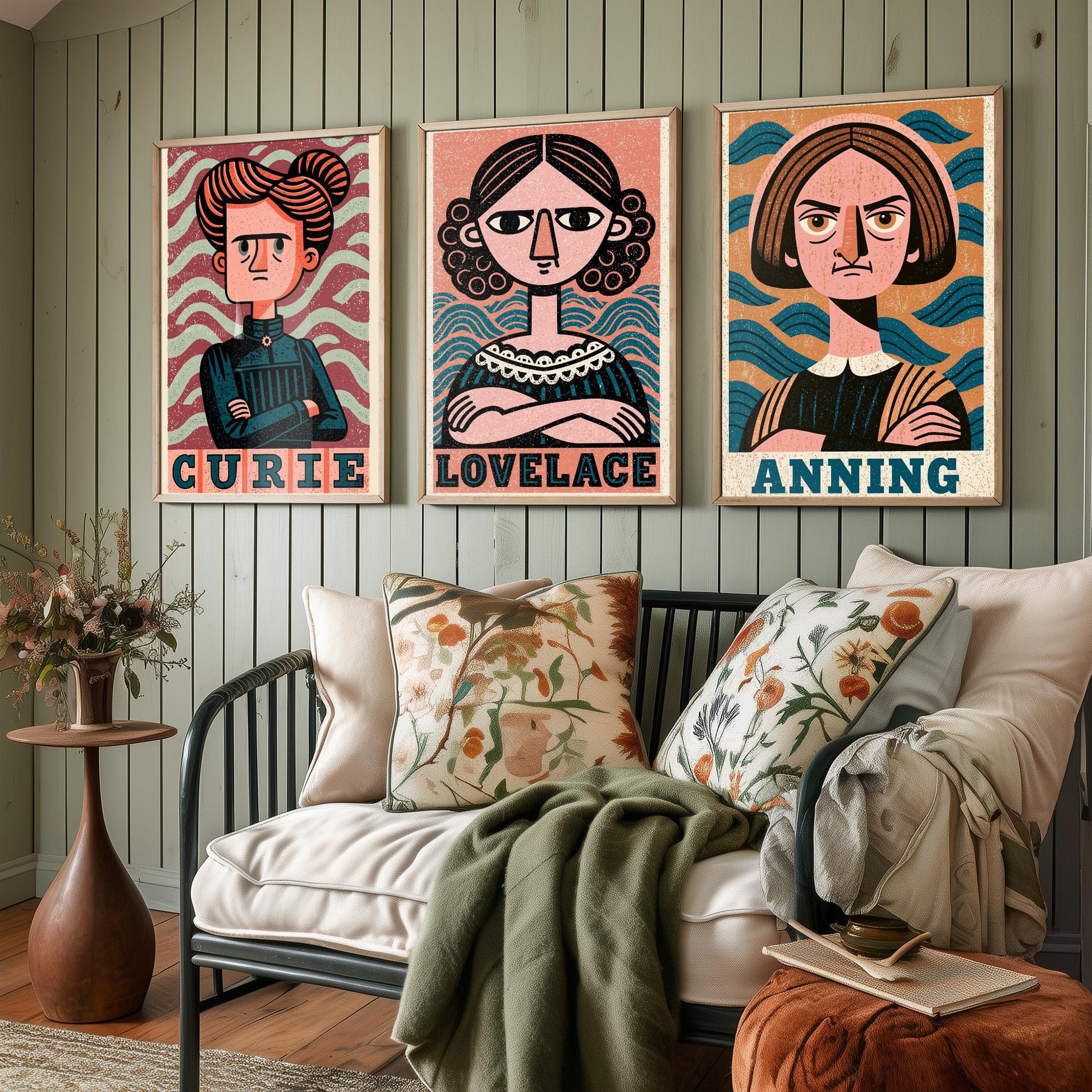 Women of Science Set of Three Art Prints - Marie Curie, Ada Lovelace, Mary Anning - Poster Wall Art Gift Illustration Decor