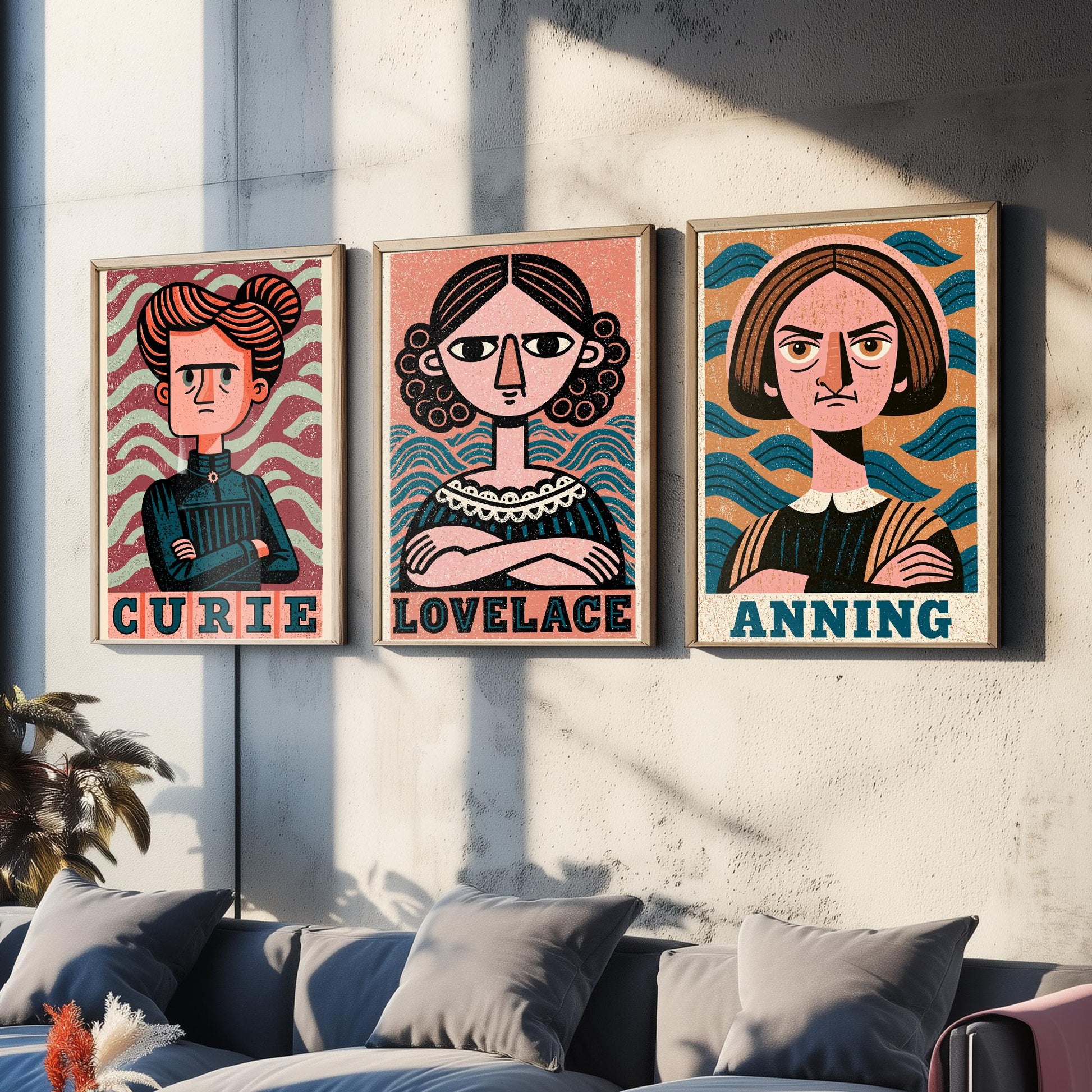 Women of Science Set of Three Art Prints - Marie Curie, Ada Lovelace, Mary Anning - Poster Wall Art Gift Illustration Decor