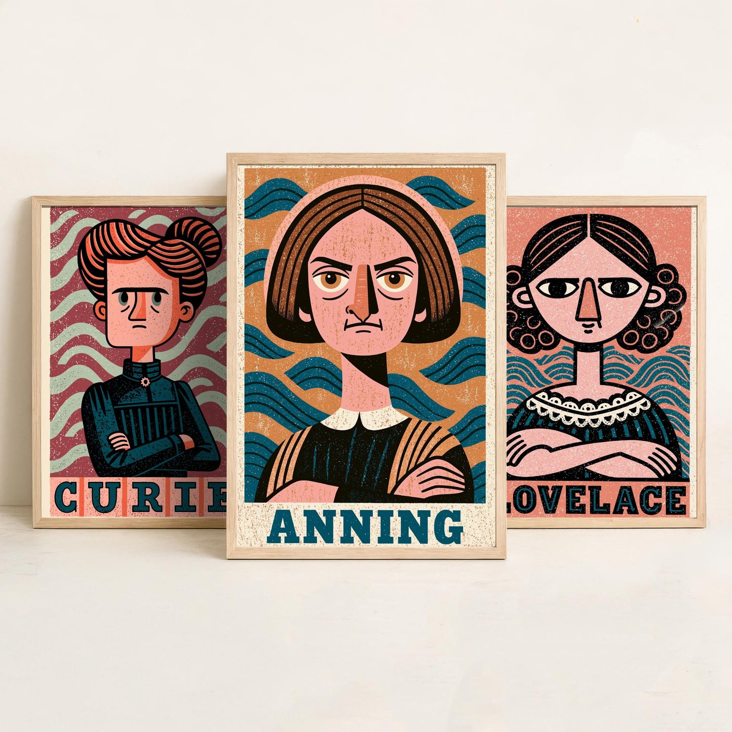 Women of Science Set of Three Art Prints - Marie Curie, Ada Lovelace, Mary Anning - Poster Wall Art Gift Illustration Decor