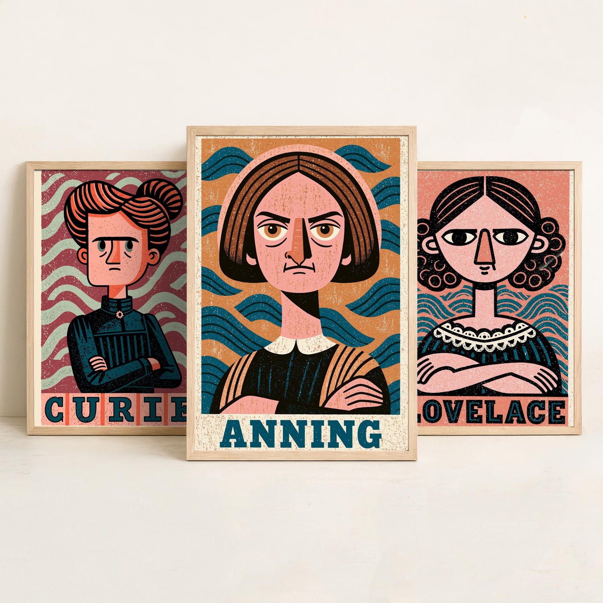 Women of Science Set of Three Art Prints - Marie Curie, Ada Lovelace, Mary Anning - Poster Wall Art Gift Illustration Decor