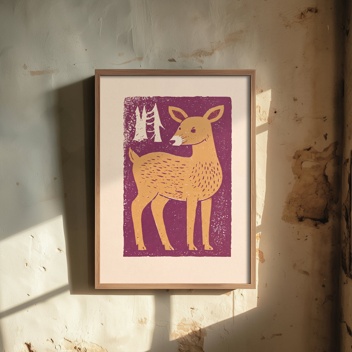Deer Art Print - Charming Linocut Forest Illustration - Scandi Woodland Nursery Poster 3/3