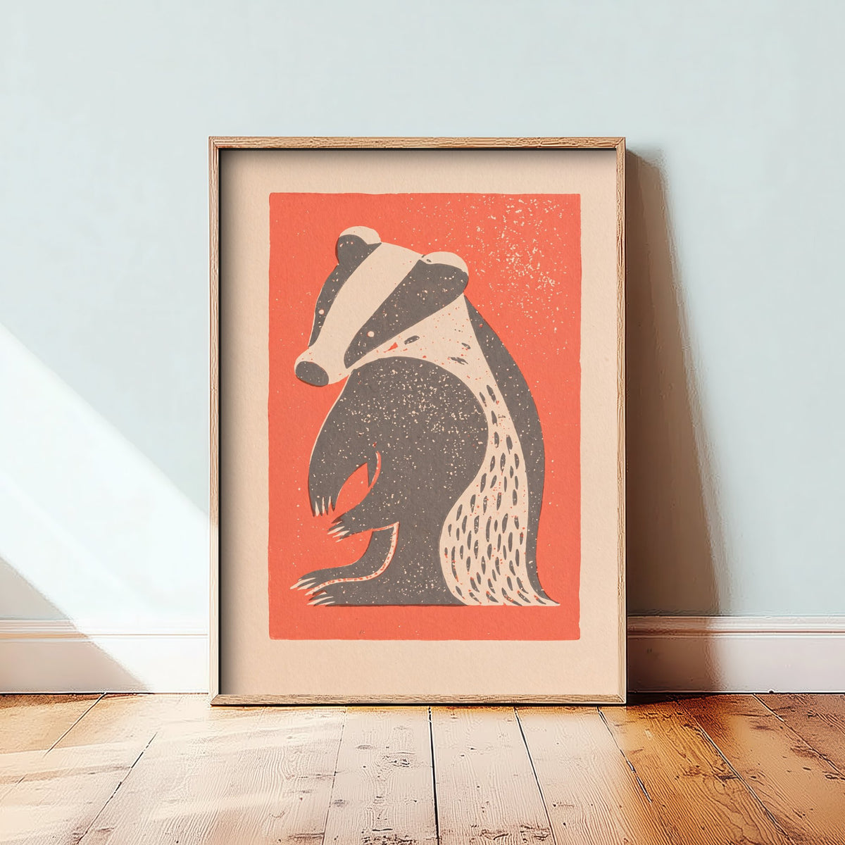 Badger Art Print - Rustic Linocut British Wildlife Illustration - Woodland Countryside Poster 2/3
