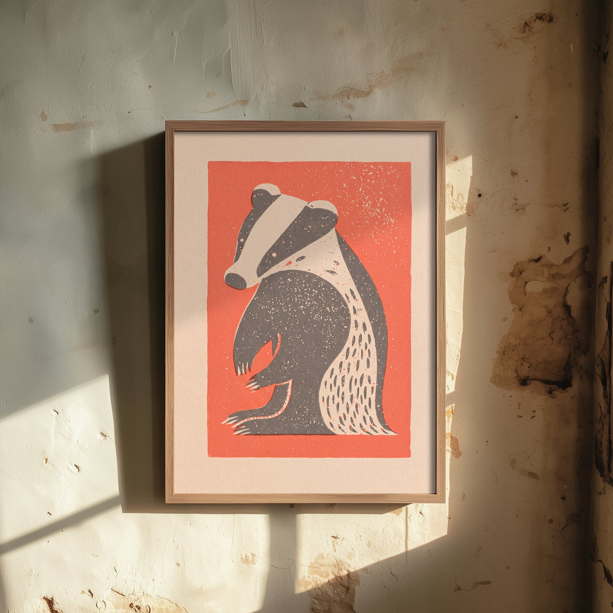 Badger Art Print - Rustic Linocut British Wildlife Illustration - Woodland Countryside Poster 2/3