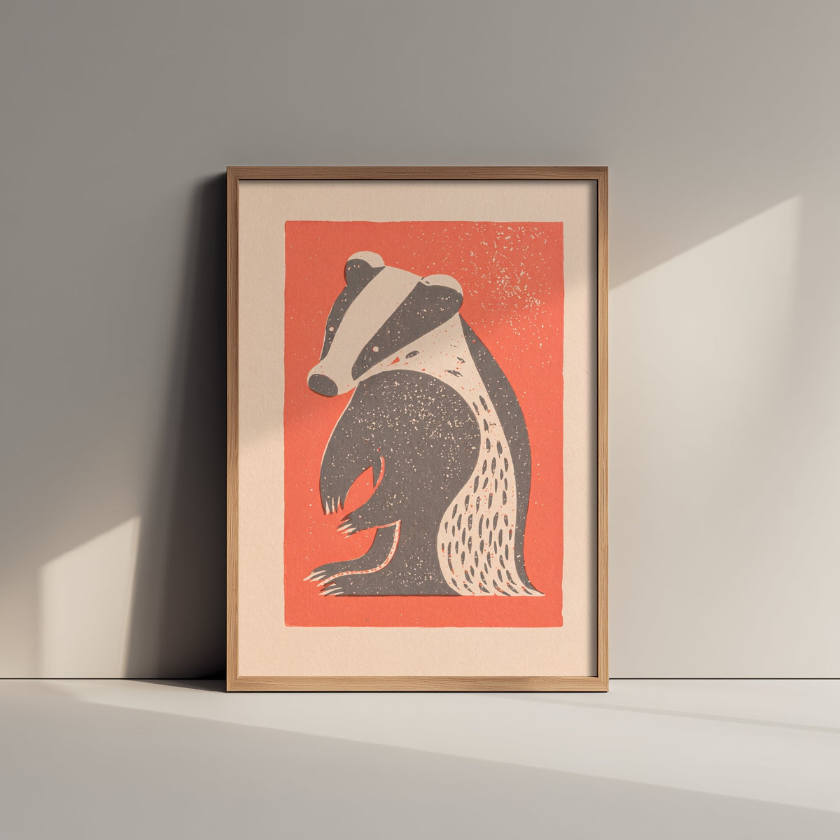 Badger Art Print - Rustic Linocut British Wildlife Illustration - Woodland Countryside Poster 2/3