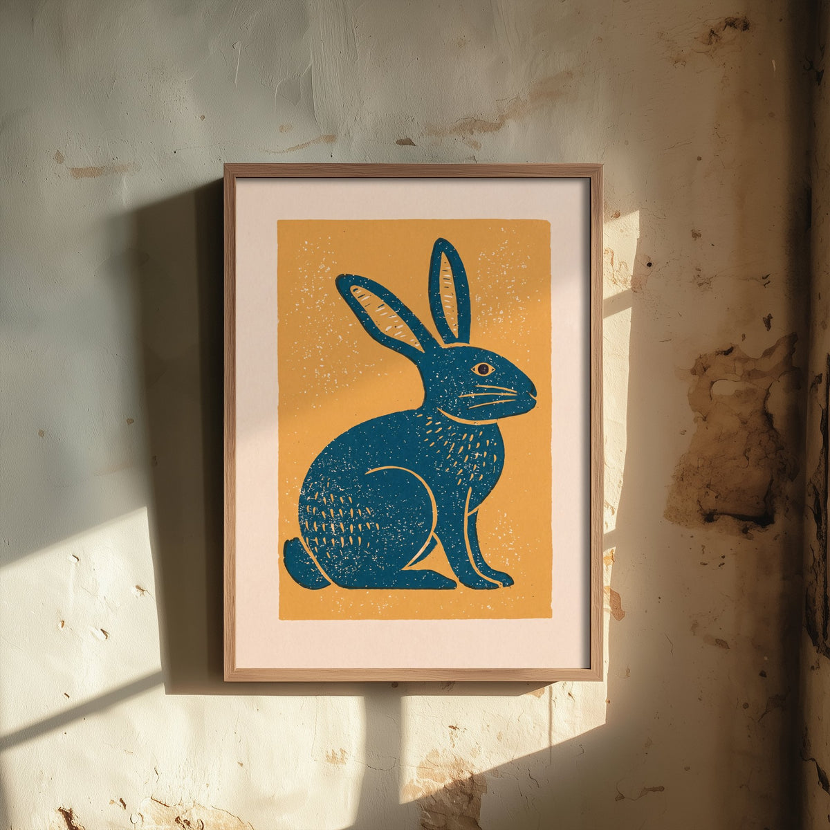 Hare Art Print - Rustic Linocut Countryside Illustration - Mustard Folk Animal Nursery Poster 3/3