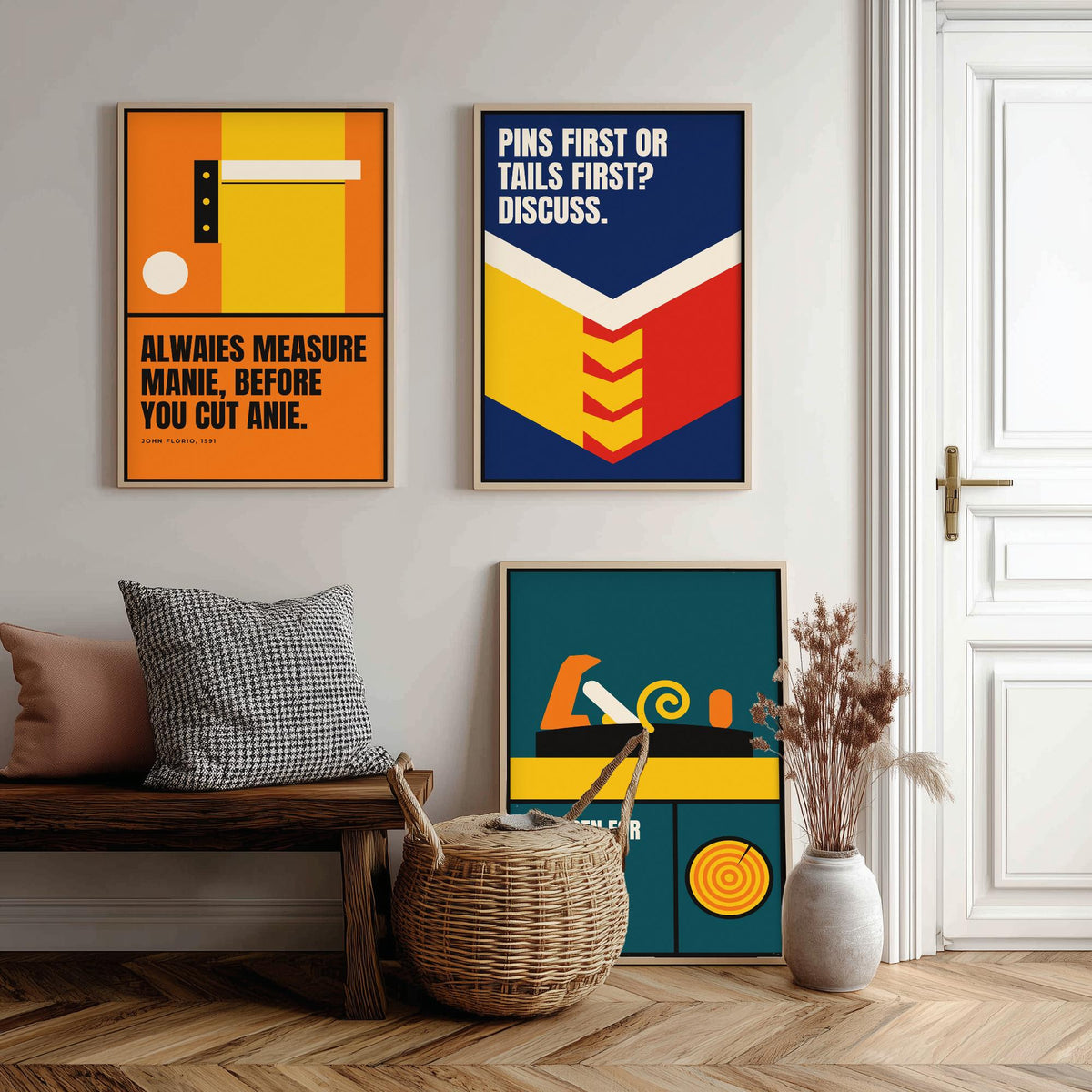 Woodworking Quotes Set of Three Art Prints - 3 Bauhaus Carpentry Posters - Minimalist Craft Wall Art Illustration V1