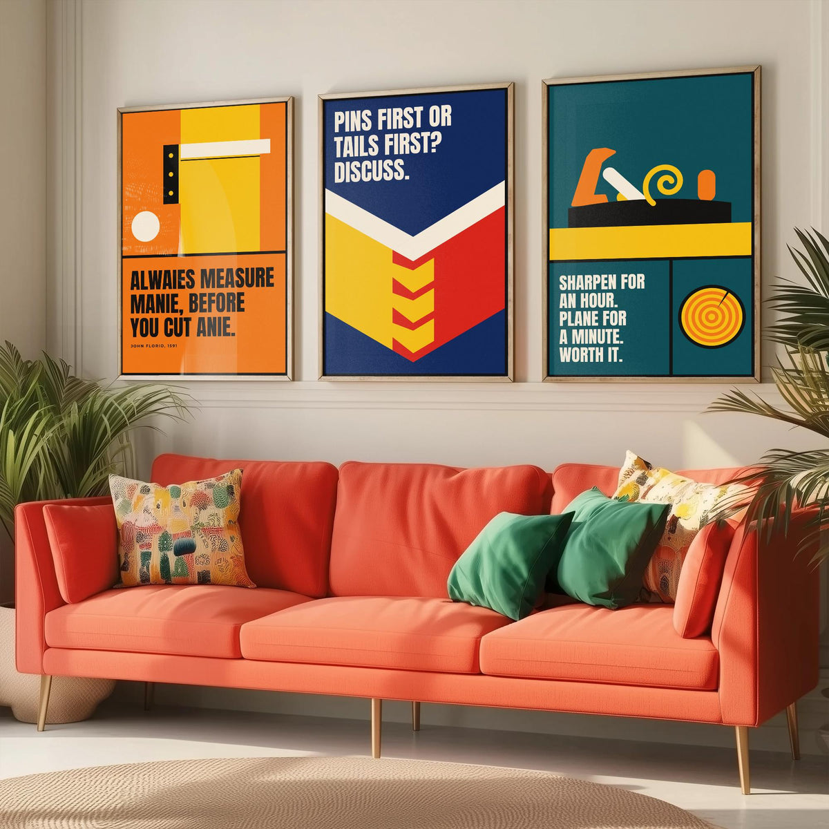 Woodworking Quotes Set of Three Art Prints - 3 Bauhaus Carpentry Posters - Minimalist Craft Wall Art Illustration V1