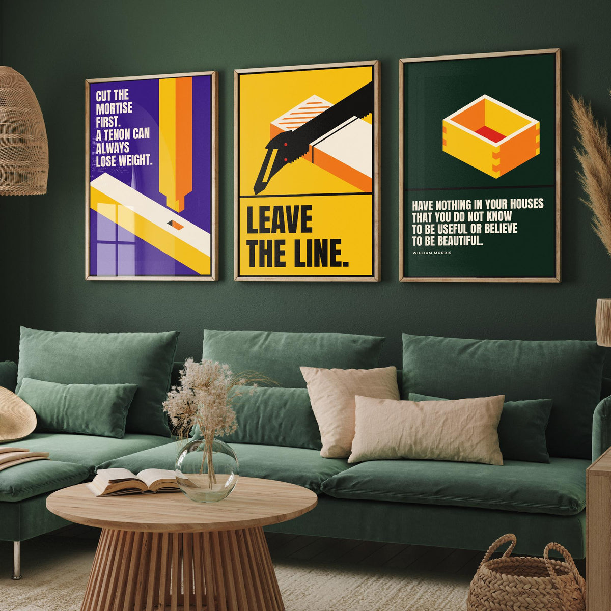 Woodworking Quotes Set of Three Art Prints - 3 Retro Bauhaus Carpentry Posters - Minimalist Craft Wall Art Illustration V2