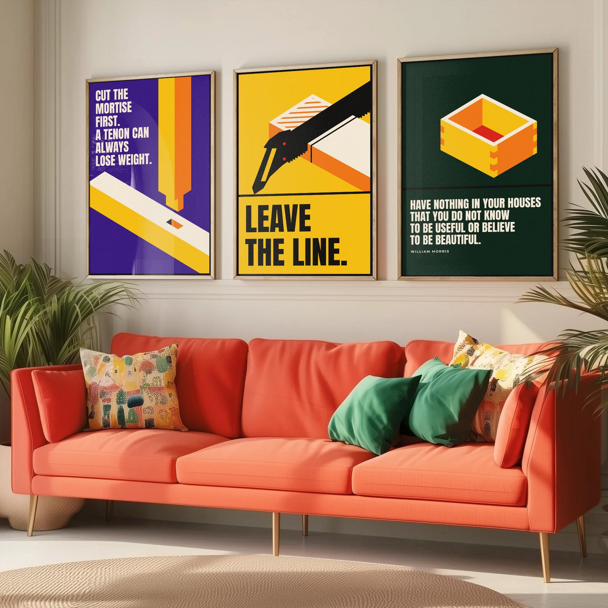 Woodworking Quotes Set of Three Art Prints - 3 Retro Bauhaus Carpentry Posters - Minimalist Craft Wall Art Illustration V2