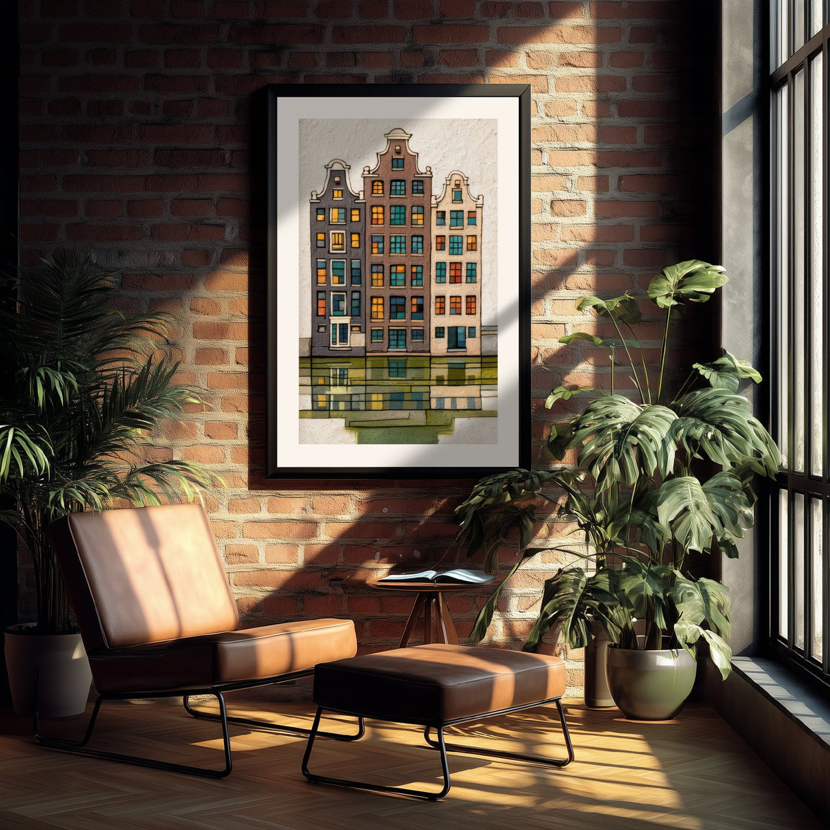 Amsterdam Canal Houses Art Print - Dutch Gabled Townhouses Poster - Colourful Textured Illustration V1 1/3