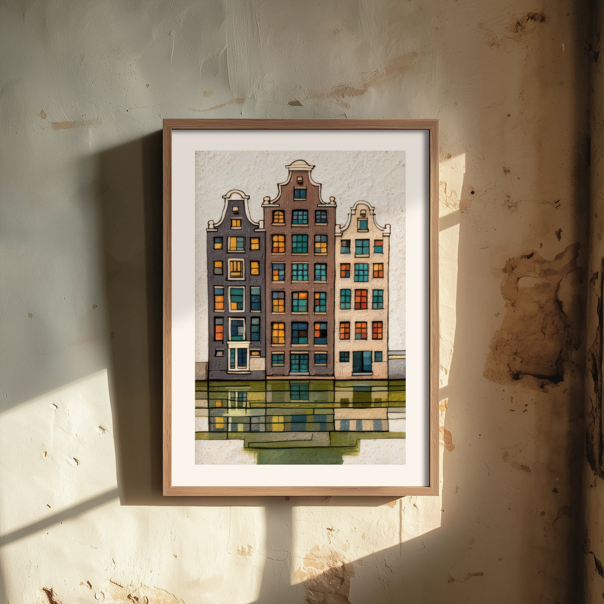 Amsterdam Canal Houses Art Print - Dutch Gabled Townhouses Poster - Colourful Textured Illustration V1 1/3