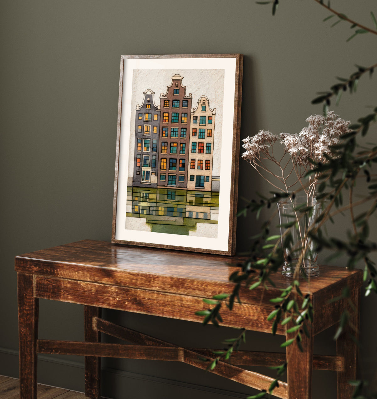 Amsterdam Canal Houses Art Print - Dutch Gabled Townhouses Poster - Colourful Textured Illustration V1 1/3