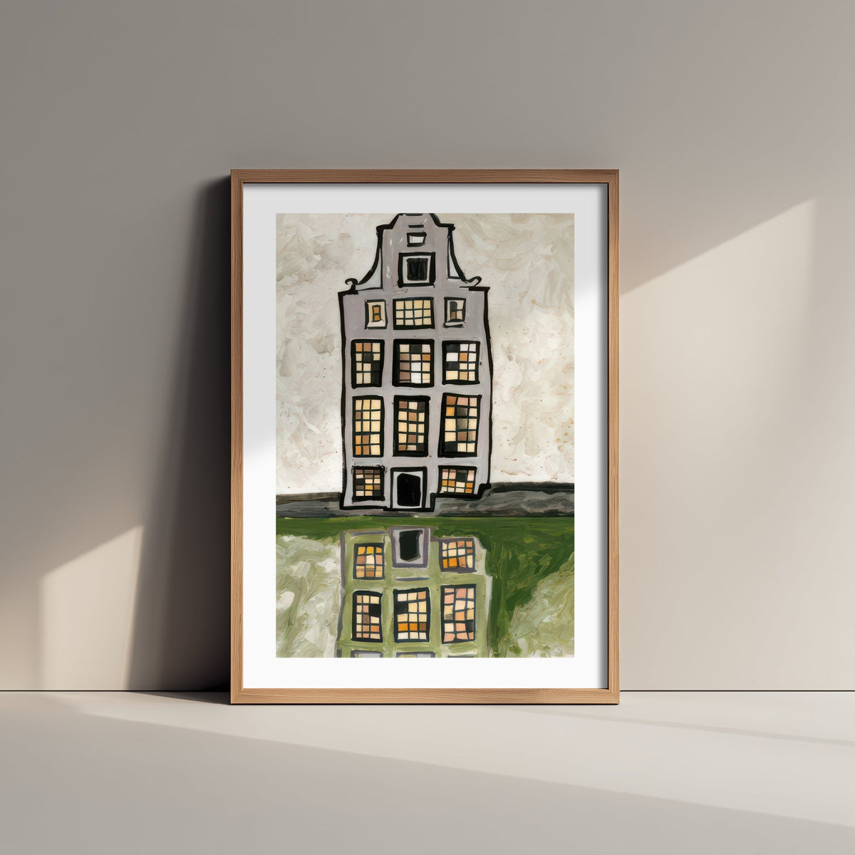 Amsterdam Canal House Art Print - Gouache Style Netherlands Poster - Reflected Gable Illustration V1 1/3