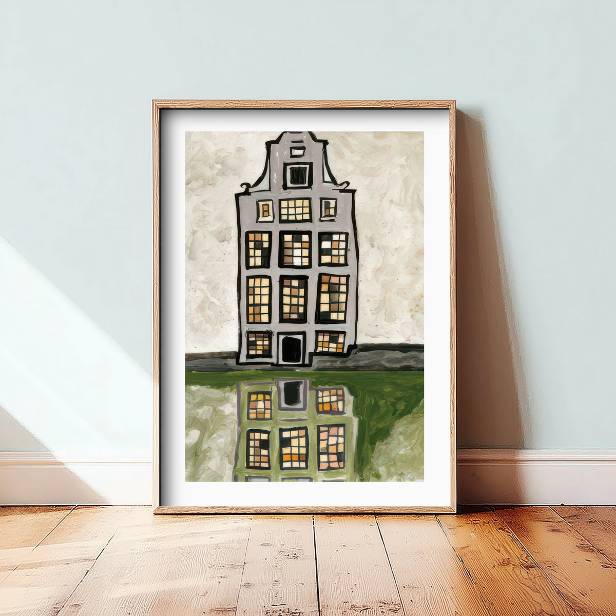 Amsterdam Canal House Art Print - Gouache Style Netherlands Poster - Reflected Gable Illustration V1 1/3