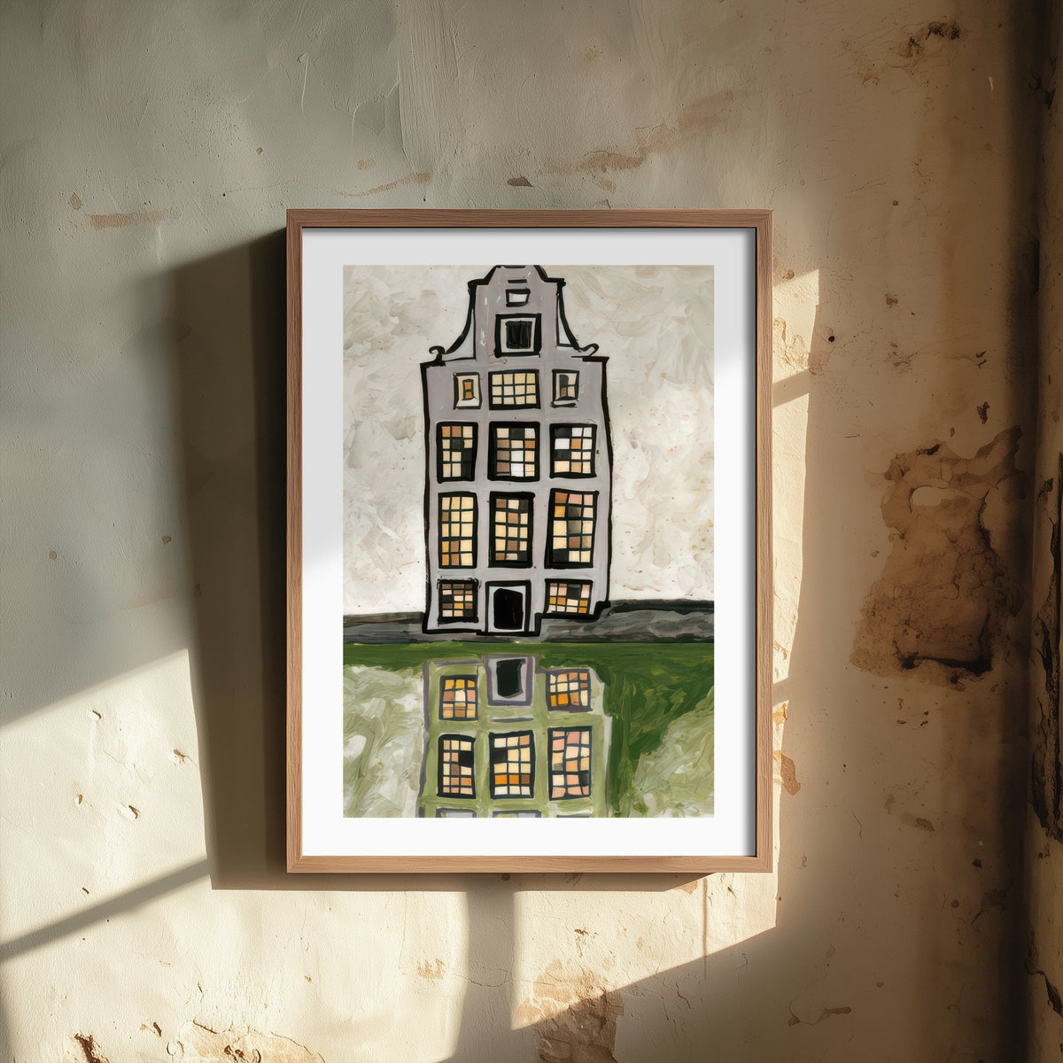 Amsterdam Canal House Art Print - Gouache Style Netherlands Poster - Reflected Gable Illustration V1 1/3