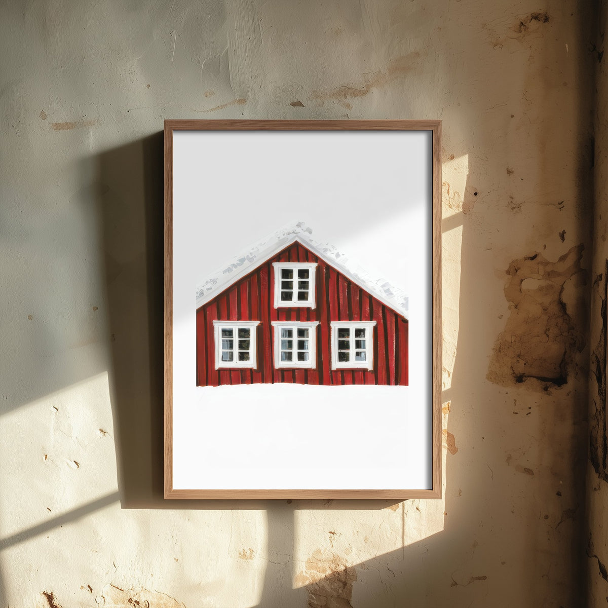 Falu Red Swedish House Poster - Snowy Scandi Art Print - Minimalist Winter Illustration V2 3/3