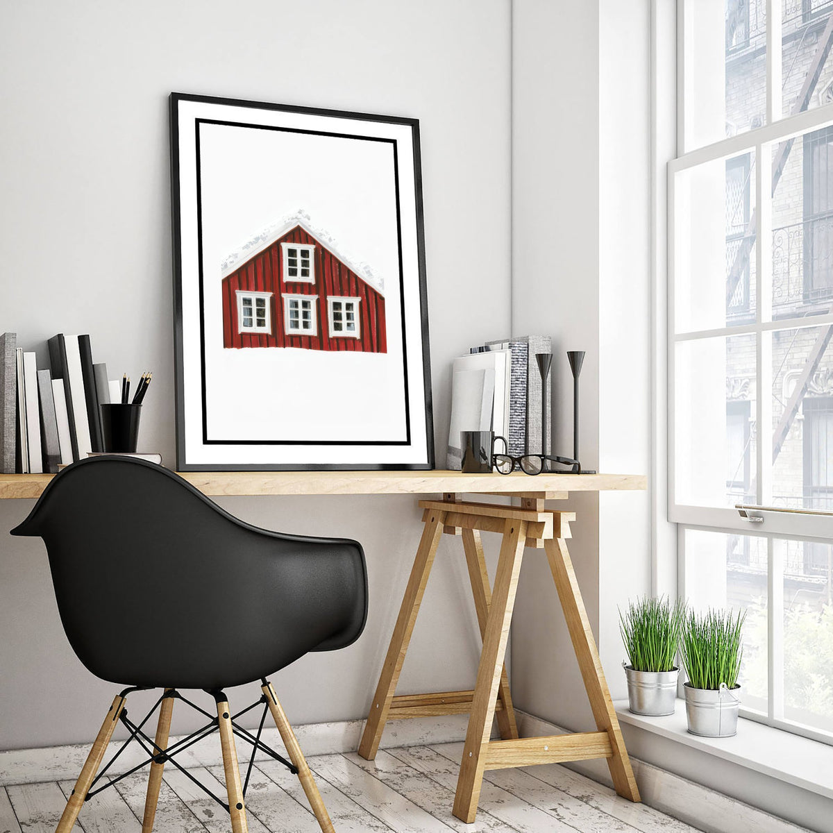 Falu Red Swedish House Poster - Snowy Scandi Art Print - Minimalist Winter Illustration V2 3/3