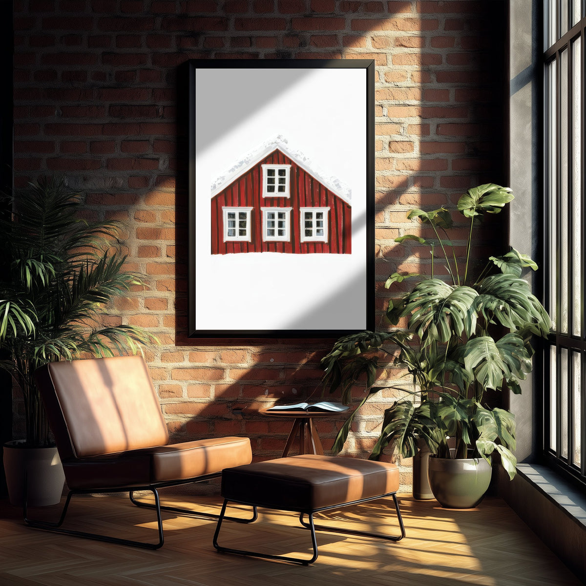 Falu Red Swedish House Poster - Snowy Scandi Art Print - Minimalist Winter Illustration V2 3/3