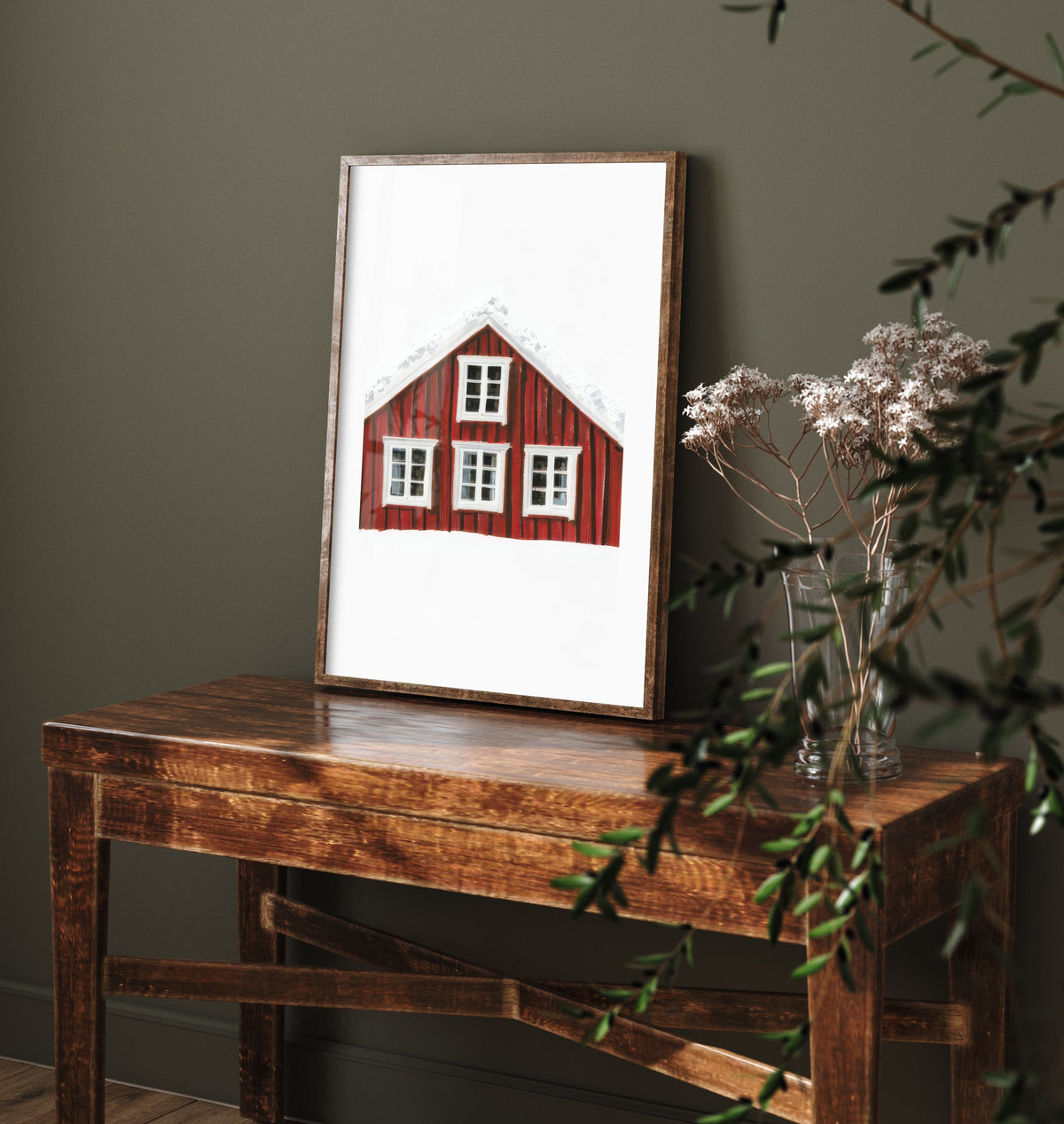 Falu Red Swedish House Poster - Snowy Scandi Art Print - Minimalist Winter Illustration V2 3/3
