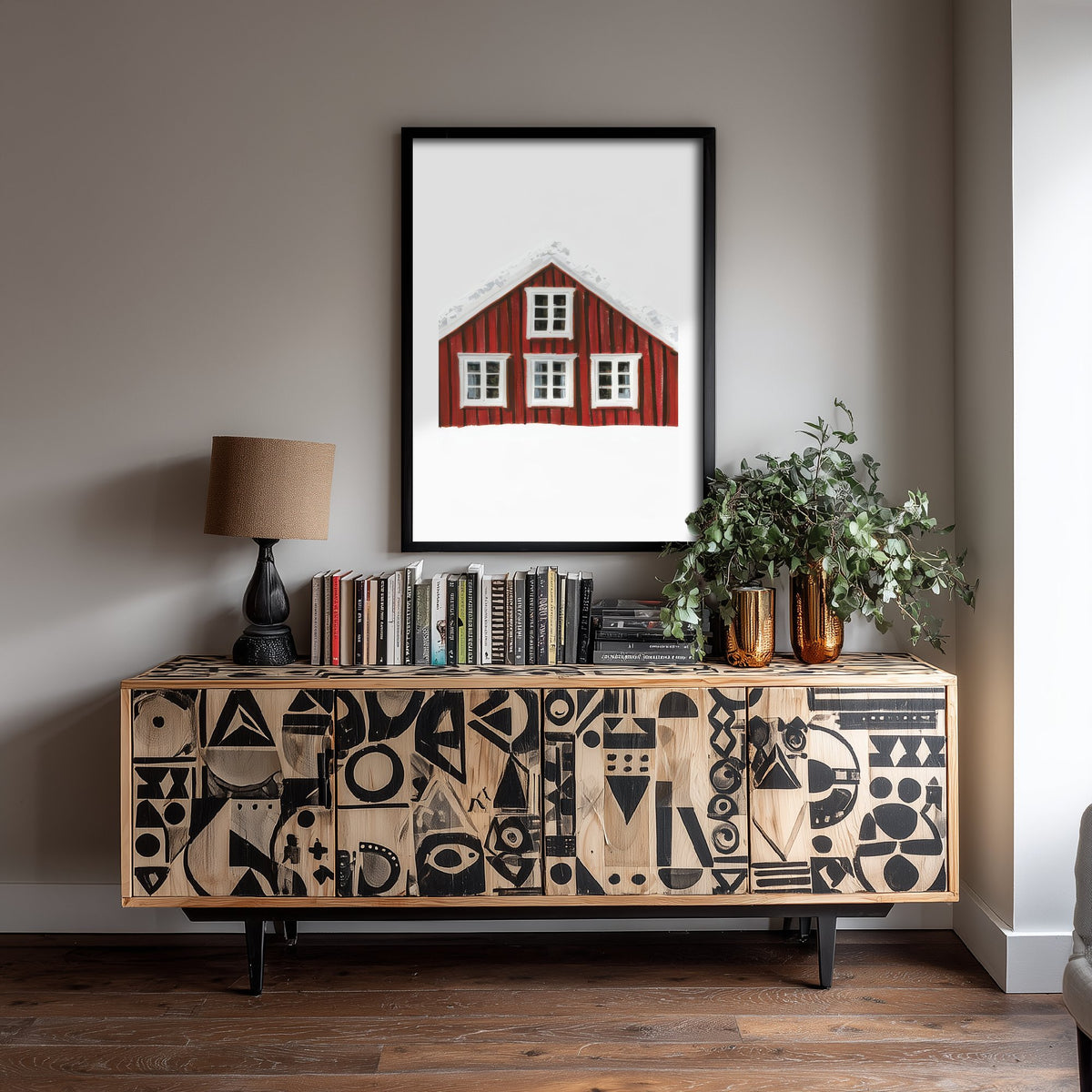 Falu Red Swedish House Poster - Snowy Scandi Art Print - Minimalist Winter Illustration V2 3/3