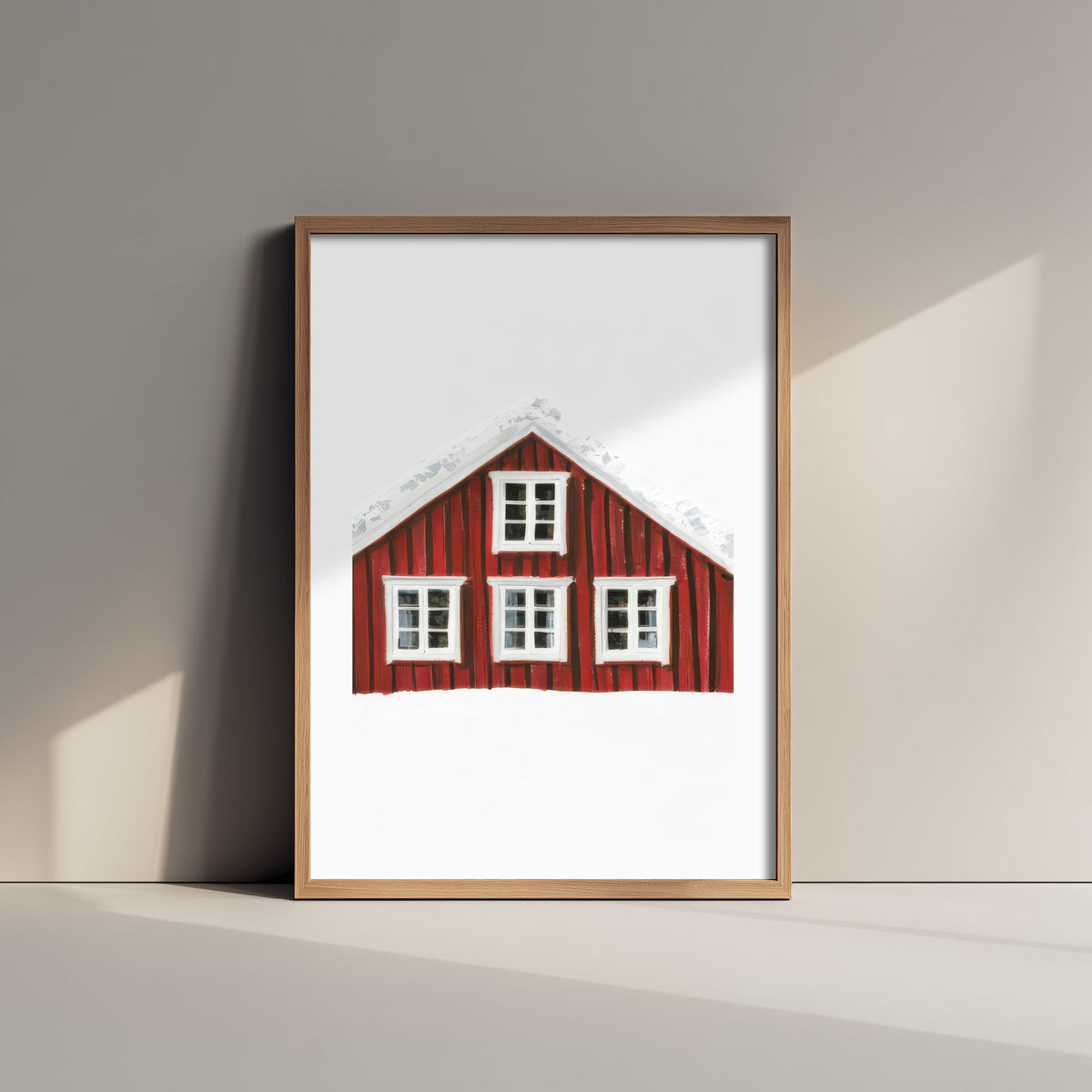 Falu Red Swedish House Poster - Snowy Scandi Art Print - Minimalist Winter Illustration V2 3/3