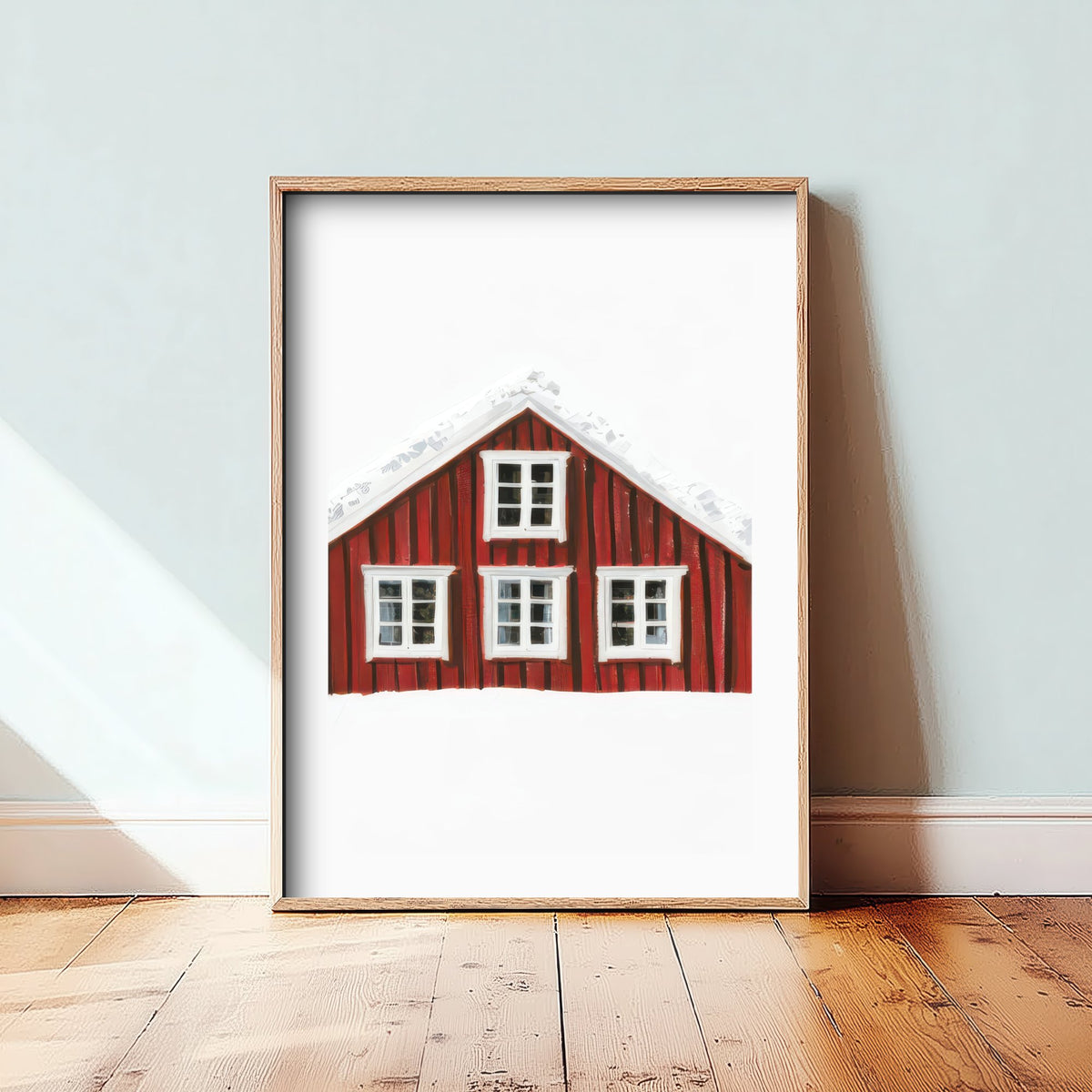 Falu Red Swedish House Poster - Snowy Scandi Art Print - Minimalist Winter Illustration V2 3/3
