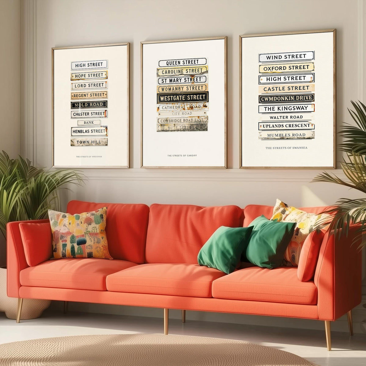 Wales Set of Three Art Prints - Wrexham, Cardiff and Swansea Street Signs - Vintage Enamel Road Plate Illustration Posters