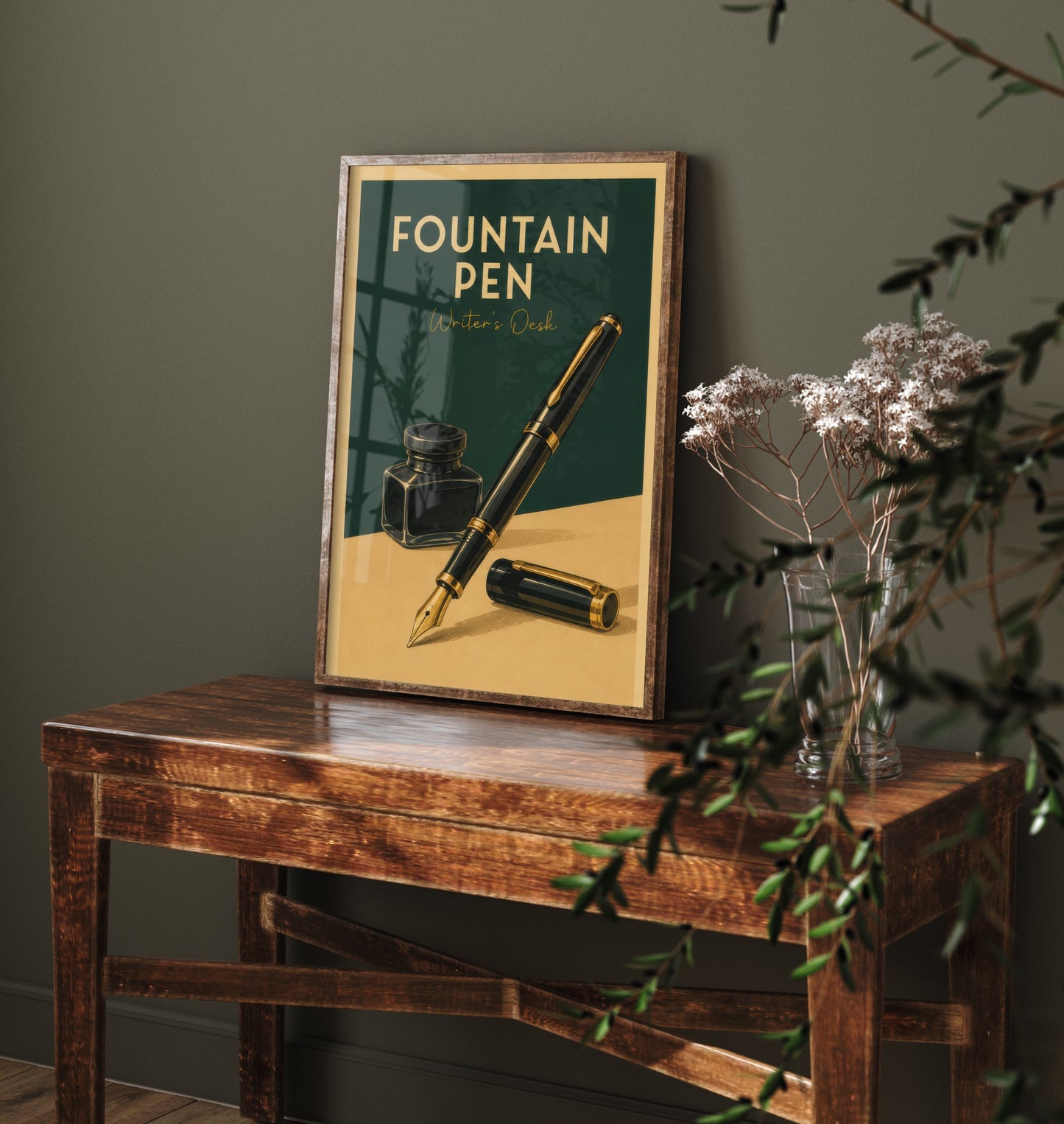 Vintage Fountain Pen Art Print - Writer's Desk Poster - Study Illustration - Author Office Wall Art 1/3