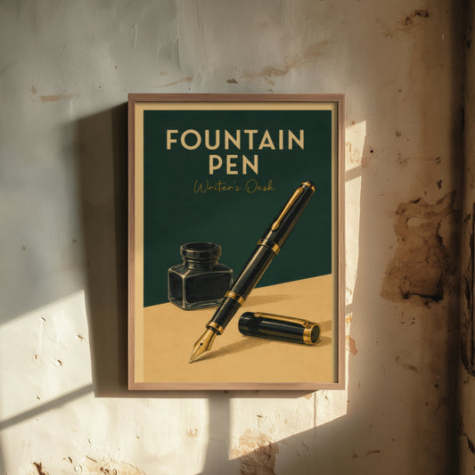 Vintage Fountain Pen Art Print - Writer's Desk Poster - Study Illustration - Author Office Wall Art 1/3