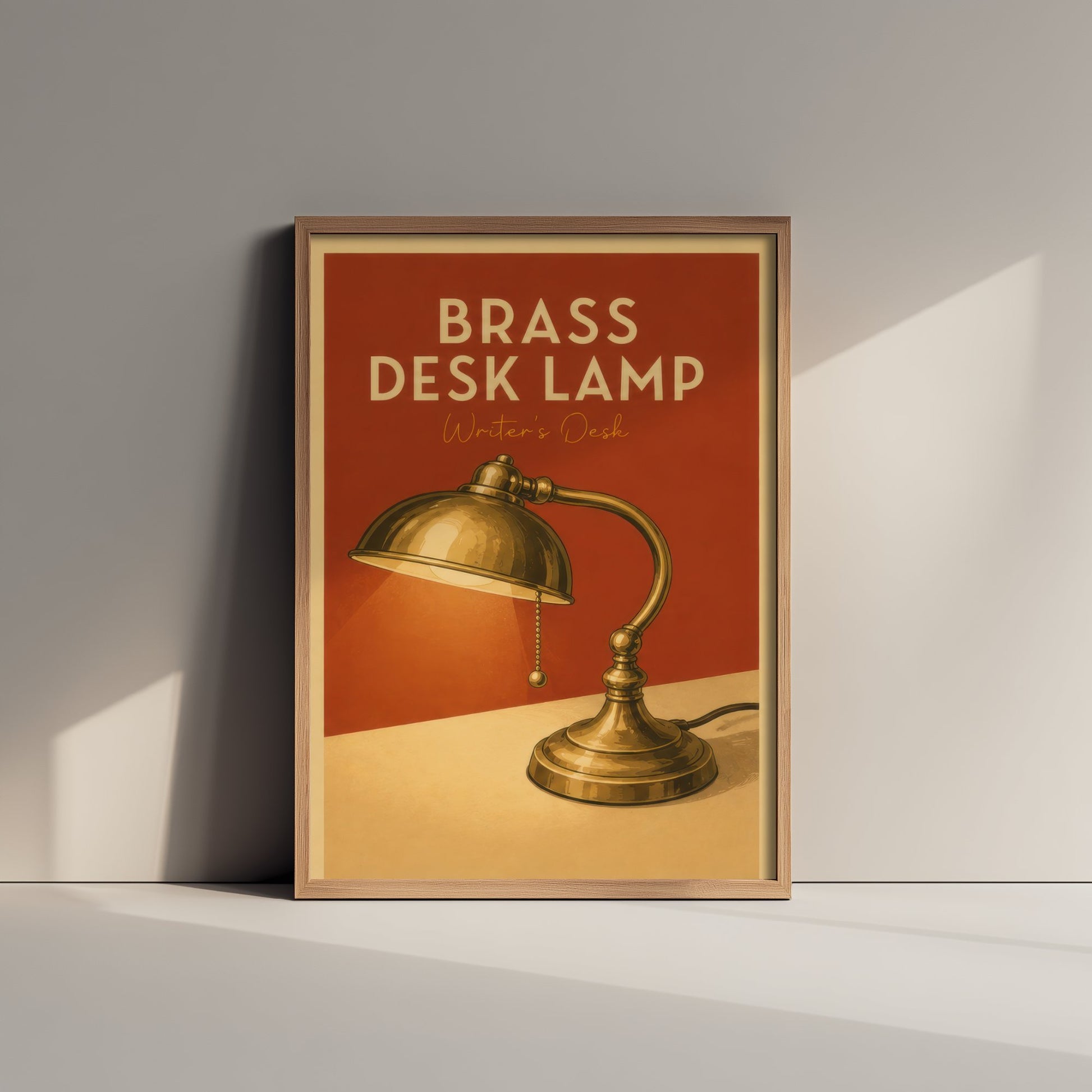 Vintage Brass Desk Lamp Art Print - Writer's Desk Poster - Study Illustration - Author Office Wall Art 2/3