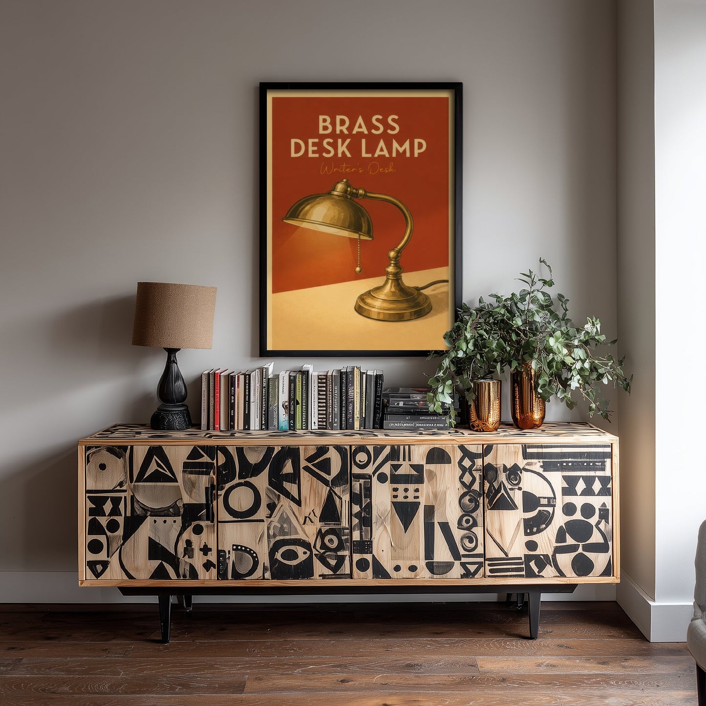 Vintage Brass Desk Lamp Art Print - Writer's Desk Poster - Study Illustration - Author Office Wall Art 2/3