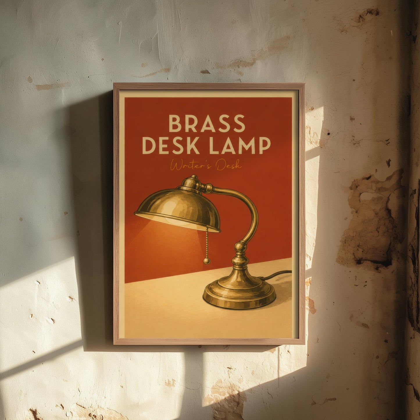 Vintage Brass Desk Lamp Art Print - Writer's Desk Poster - Study Illustration - Author Office Wall Art 2/3