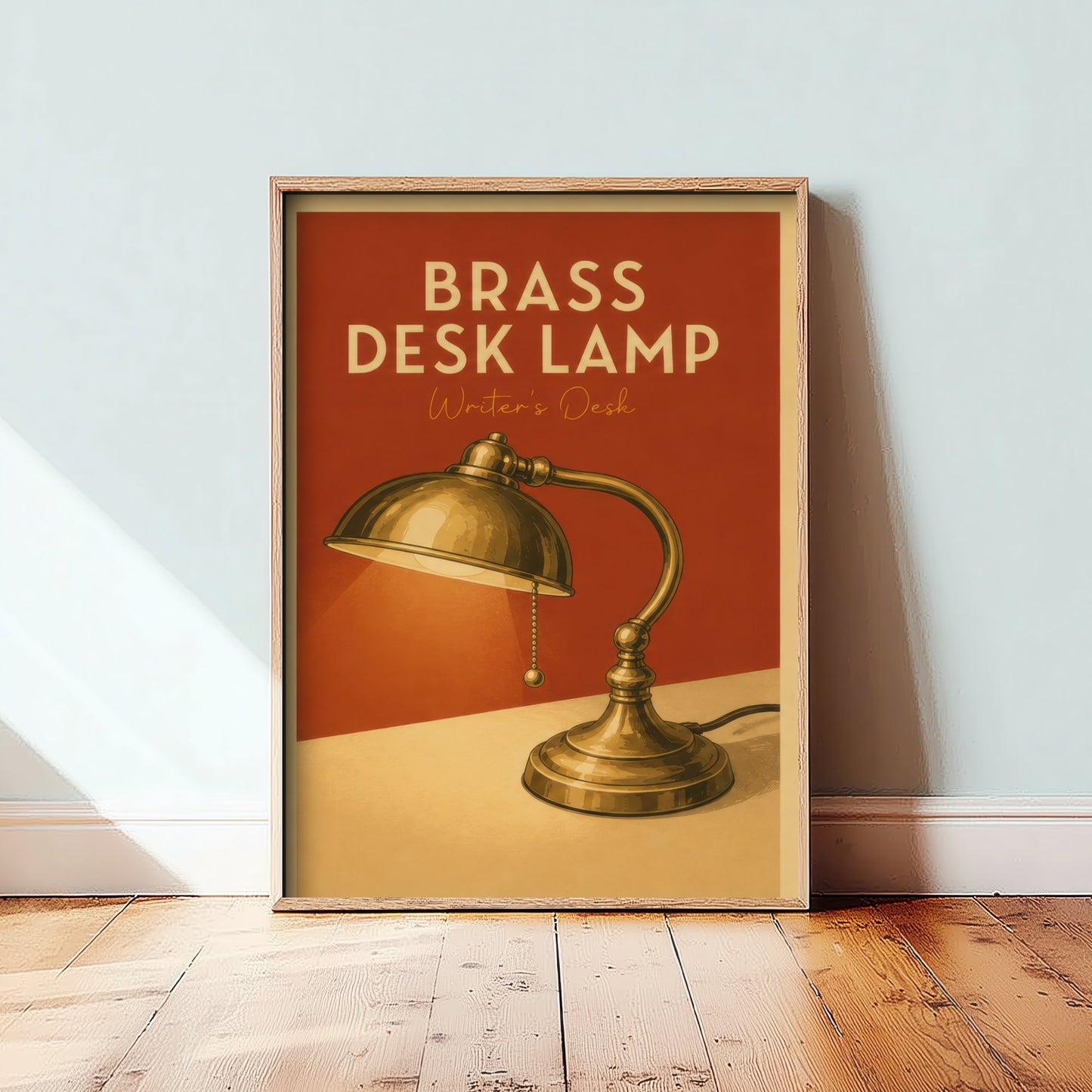 Vintage Brass Desk Lamp Art Print - Writer's Desk Poster - Study Illustration - Author Office Wall Art 2/3