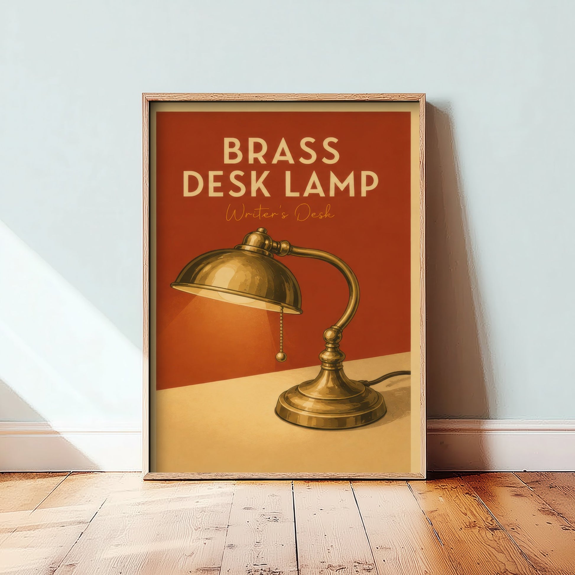 Vintage Brass Desk Lamp Art Print - Writer's Desk Poster - Study Illustration - Author Office Wall Art 2/3