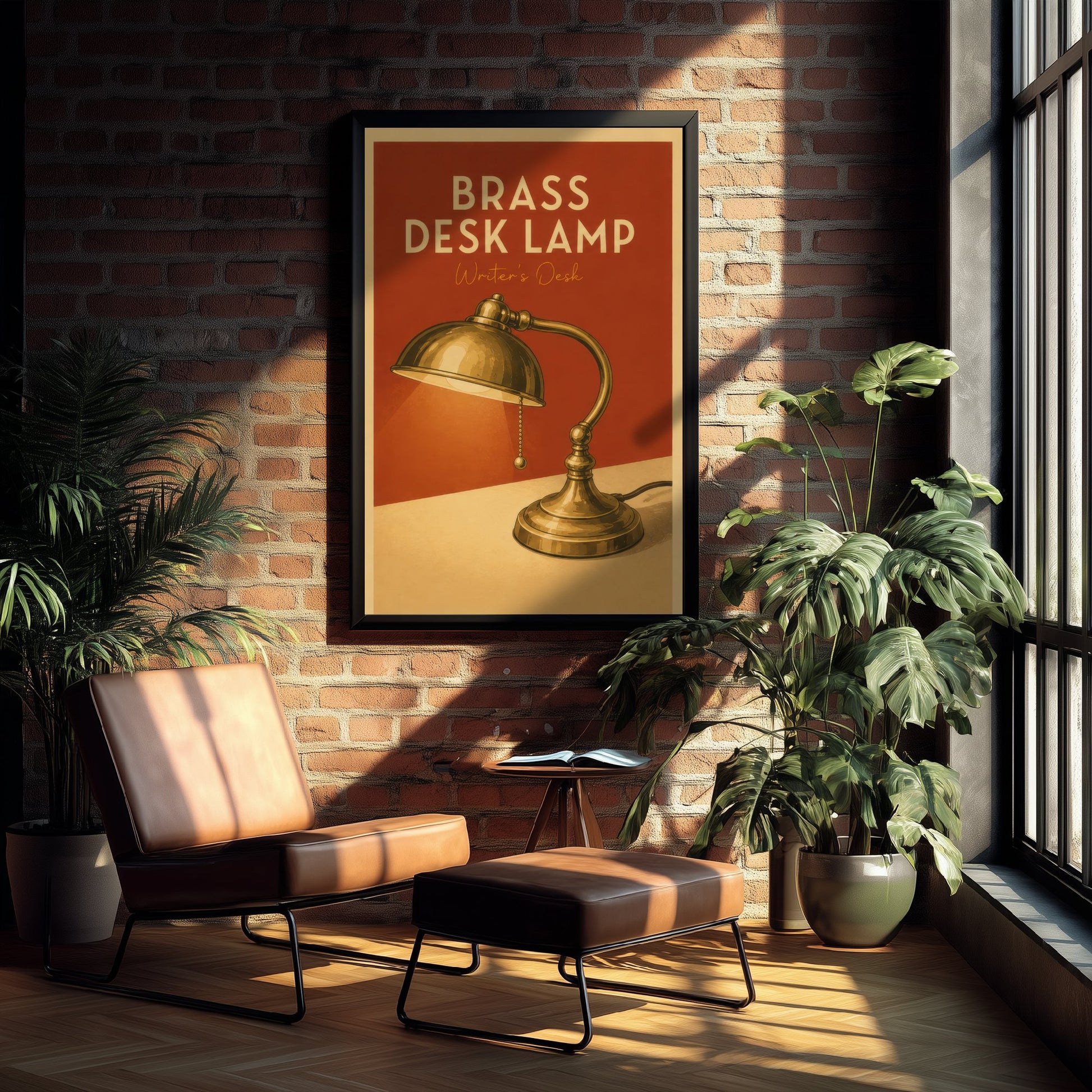 Vintage Brass Desk Lamp Art Print - Writer's Desk Poster - Study Illustration - Author Office Wall Art 2/3
