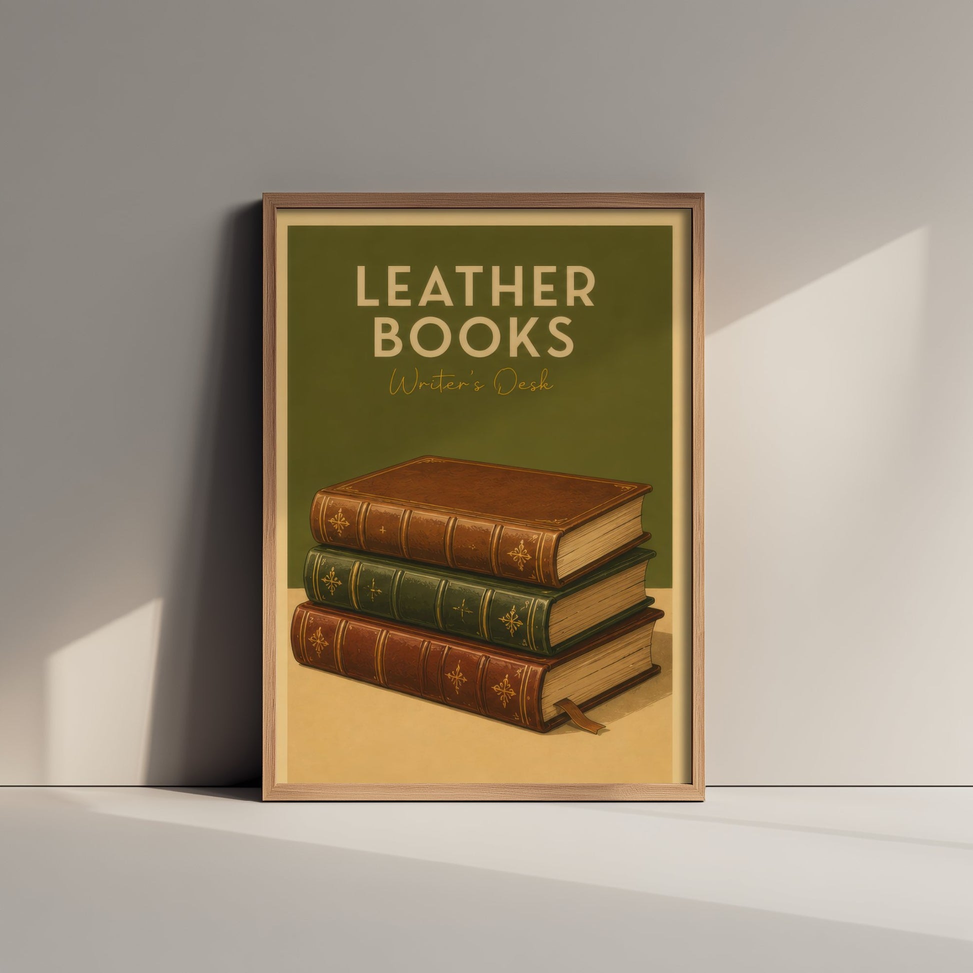 Vintage Leather Books Art Print - Writer's Desk Poster - Study Illustration - Author Office Wall Art 3/3