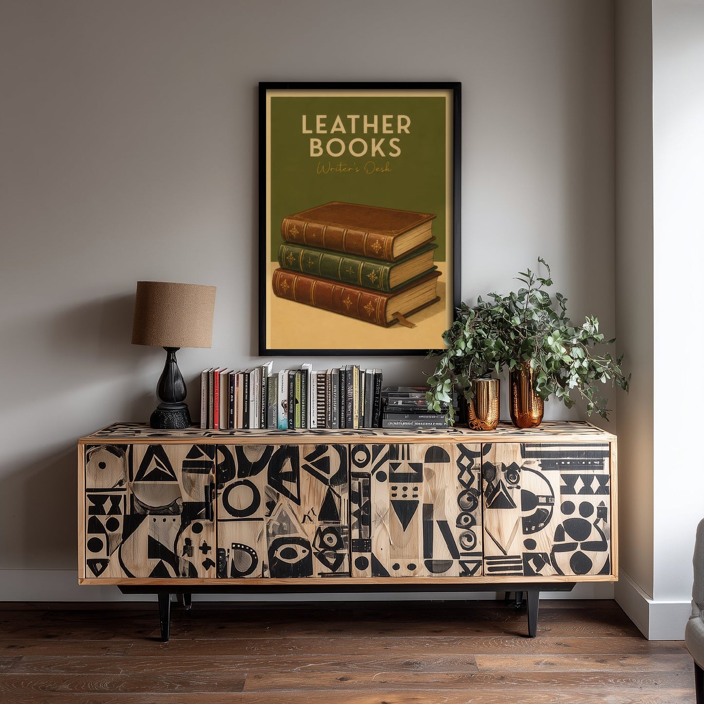 Vintage Leather Books Art Print - Writer's Desk Poster - Study Illustration - Author Office Wall Art 3/3