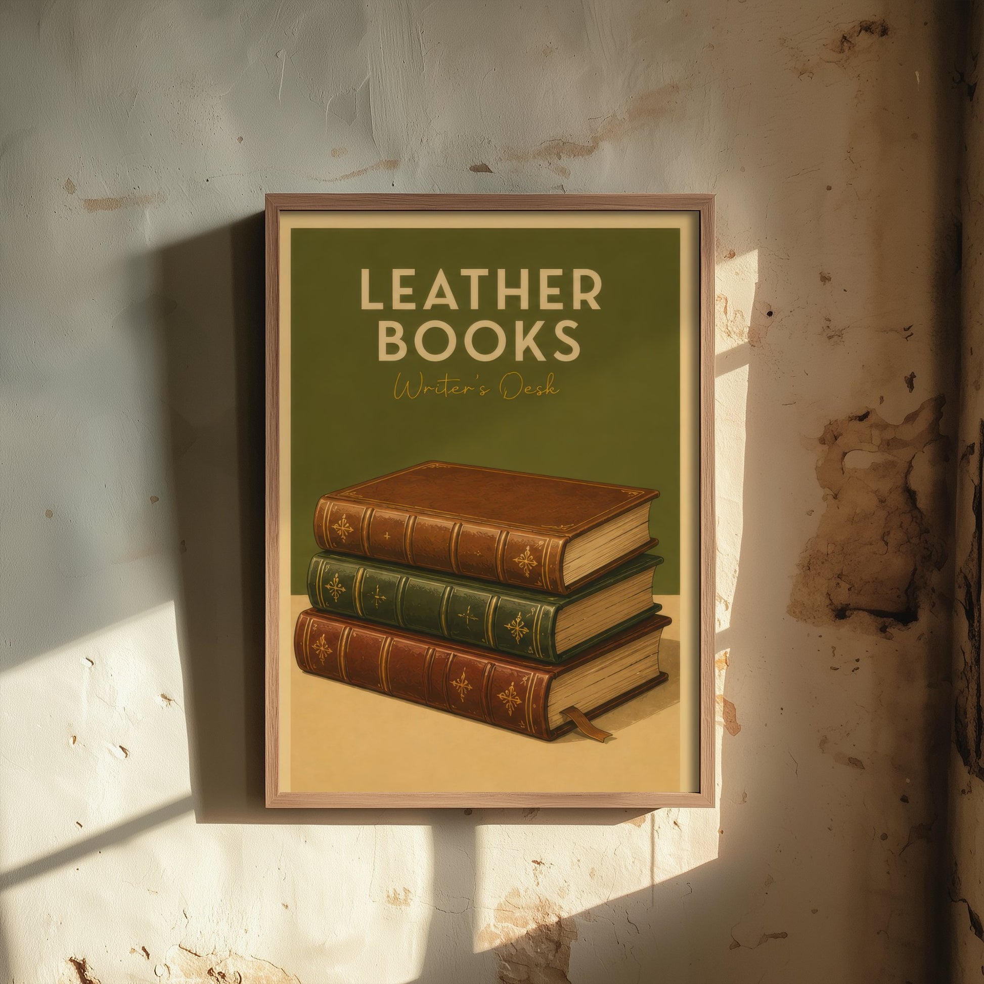 Vintage Leather Books Art Print - Writer's Desk Poster - Study Illustration - Author Office Wall Art 3/3