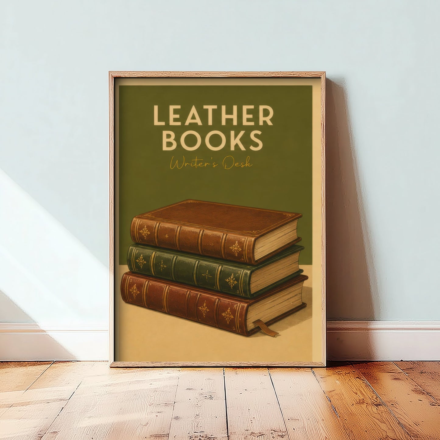 Vintage Leather Books Art Print - Writer's Desk Poster - Study Illustration - Author Office Wall Art 3/3
