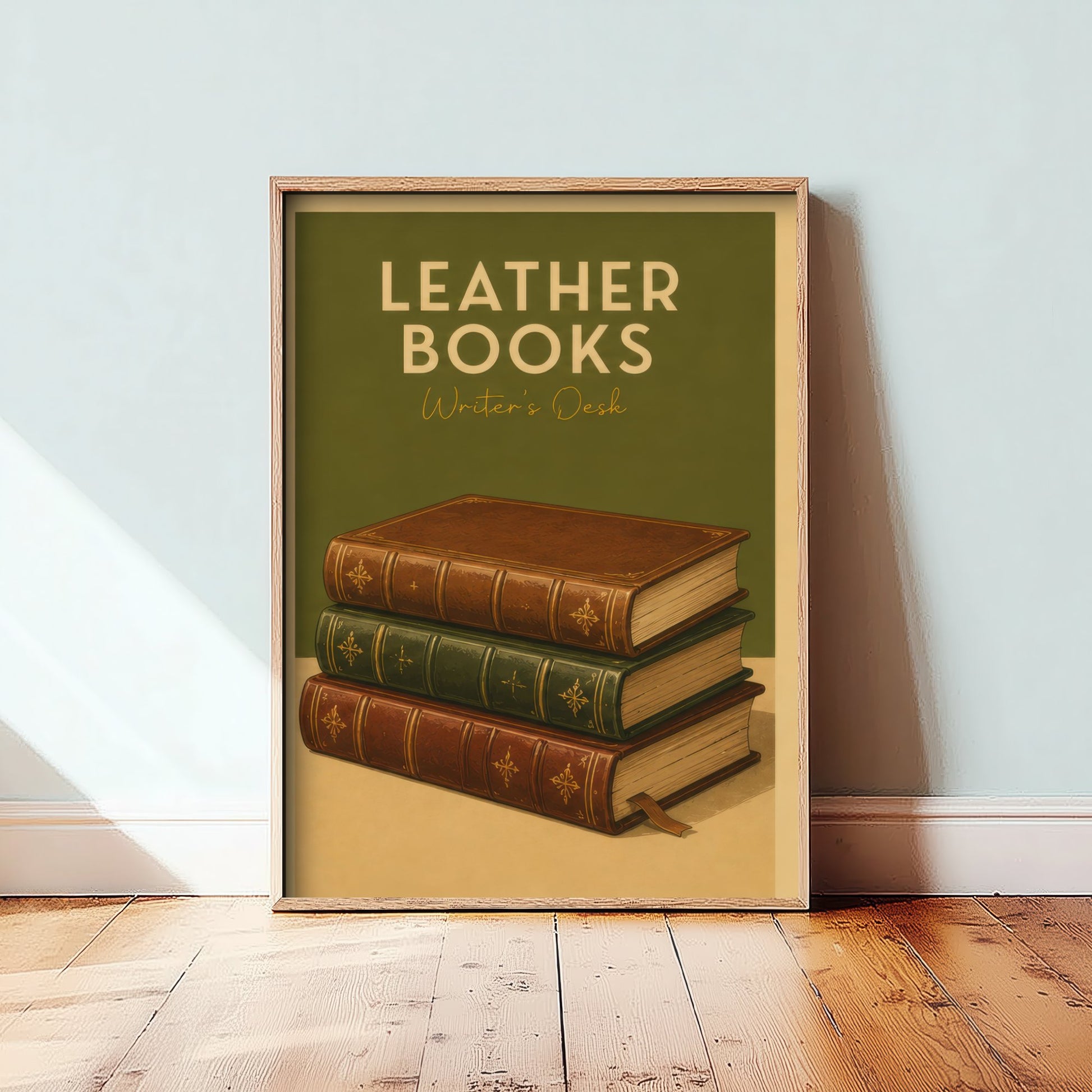 Vintage Leather Books Art Print - Writer's Desk Poster - Study Illustration - Author Office Wall Art 3/3