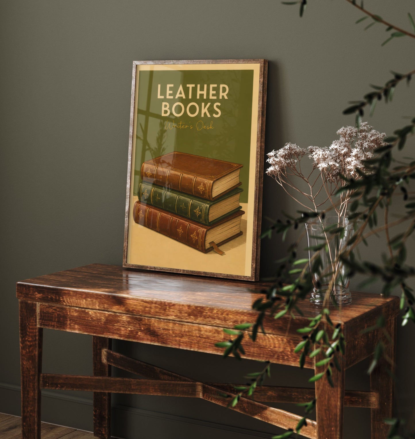 Vintage Leather Books Art Print - Writer's Desk Poster - Study Illustration - Author Office Wall Art 3/3