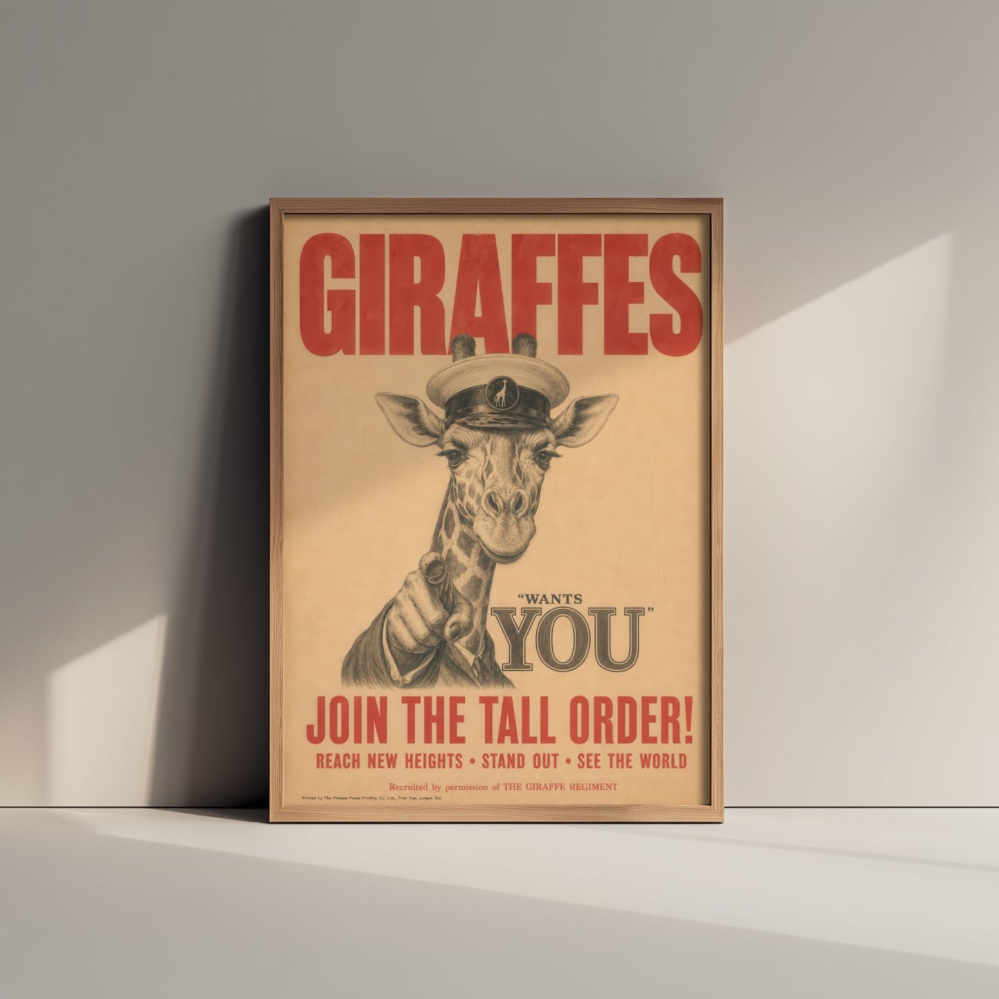 Giraffe Wants You Art Print - Funny Vintage Poster - Quirky Animal Illustration - Join the Tall Order 1/3