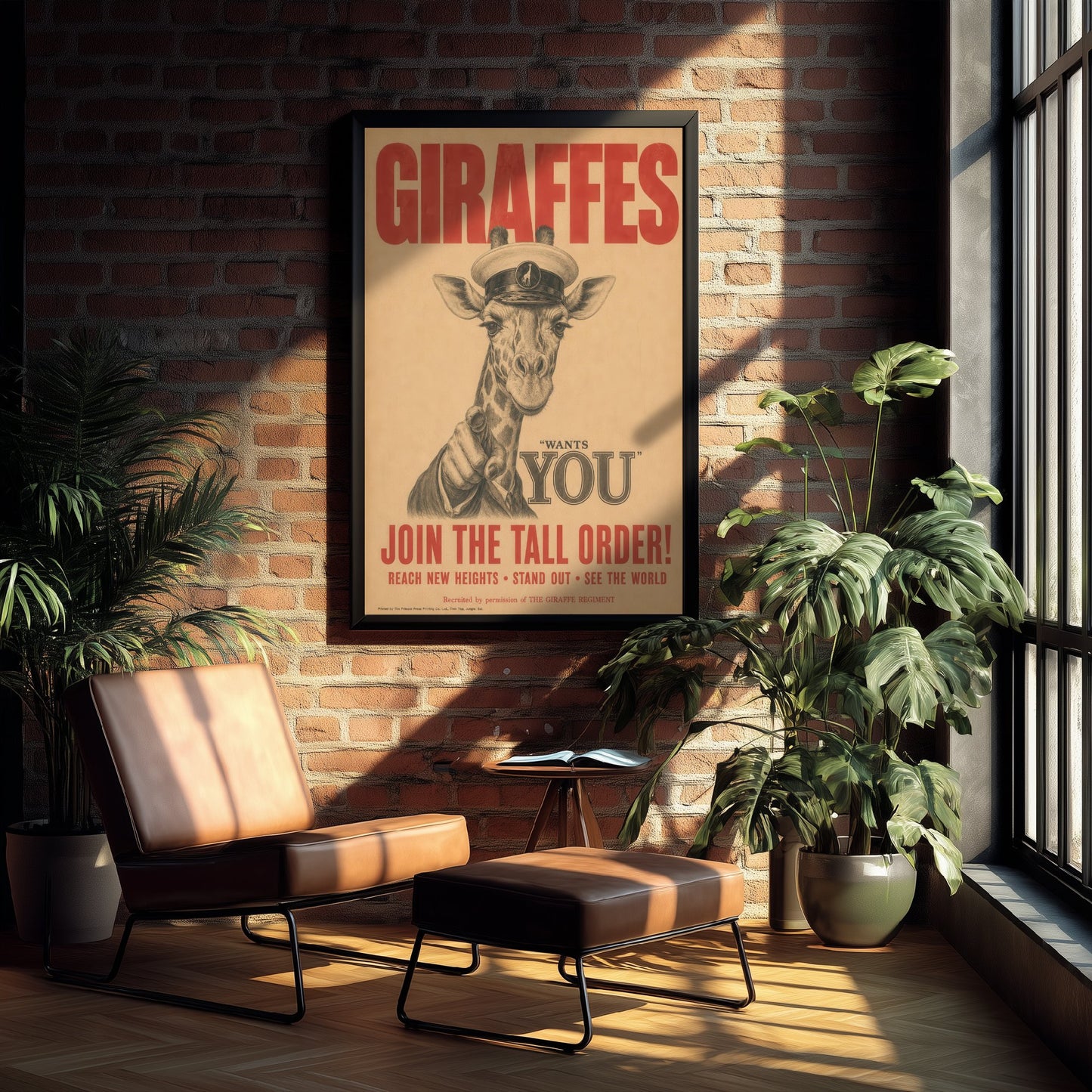 Giraffe Wants You Art Print - Funny Vintage Poster - Quirky Animal Illustration - Join the Tall Order 1/3