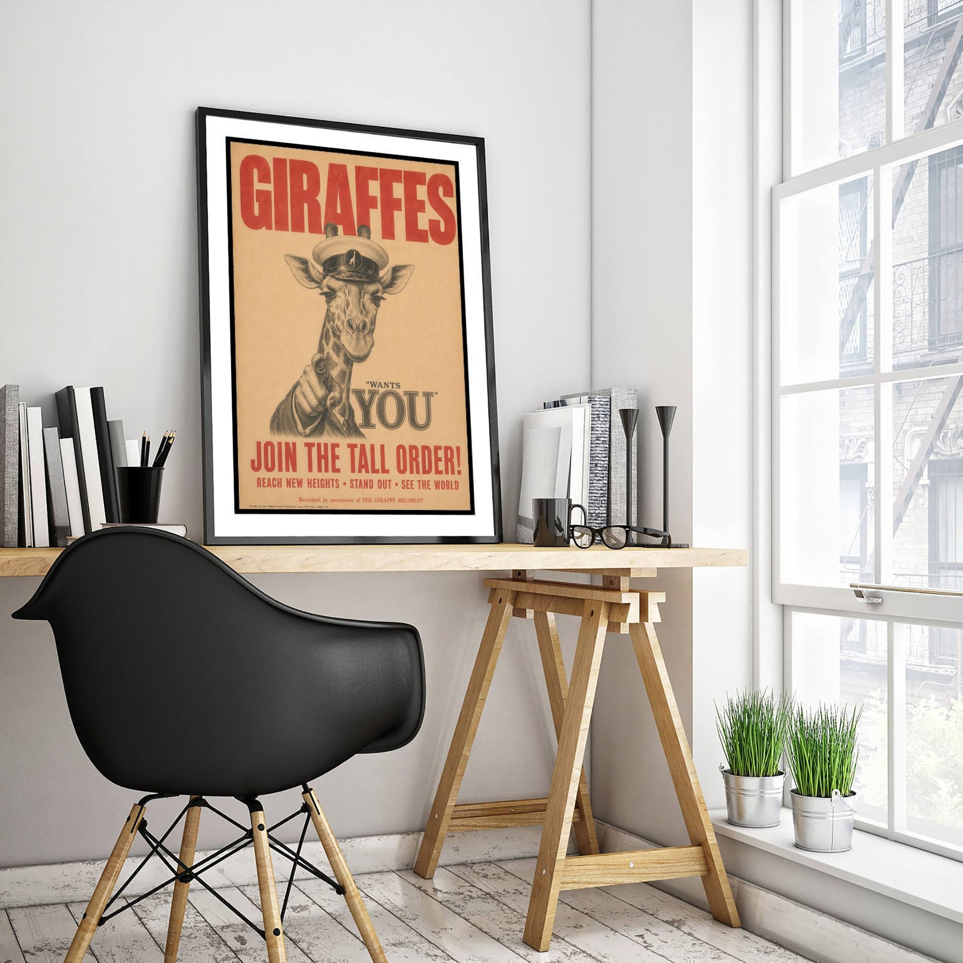 Giraffe Wants You Art Print - Funny Vintage Poster - Quirky Animal Illustration - Join the Tall Order 1/3