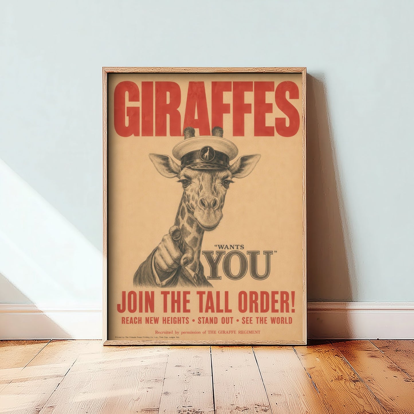 Giraffe Wants You Art Print - Funny Vintage Poster - Quirky Animal Illustration - Join the Tall Order 1/3