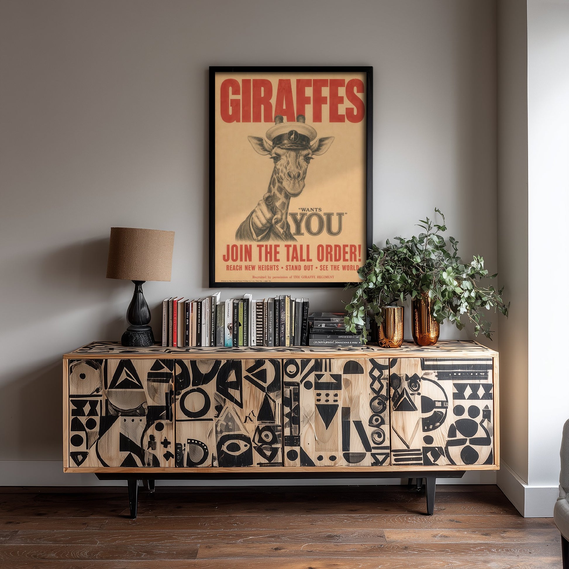 Giraffe Wants You Art Print - Funny Vintage Poster - Quirky Animal Illustration - Join the Tall Order 1/3